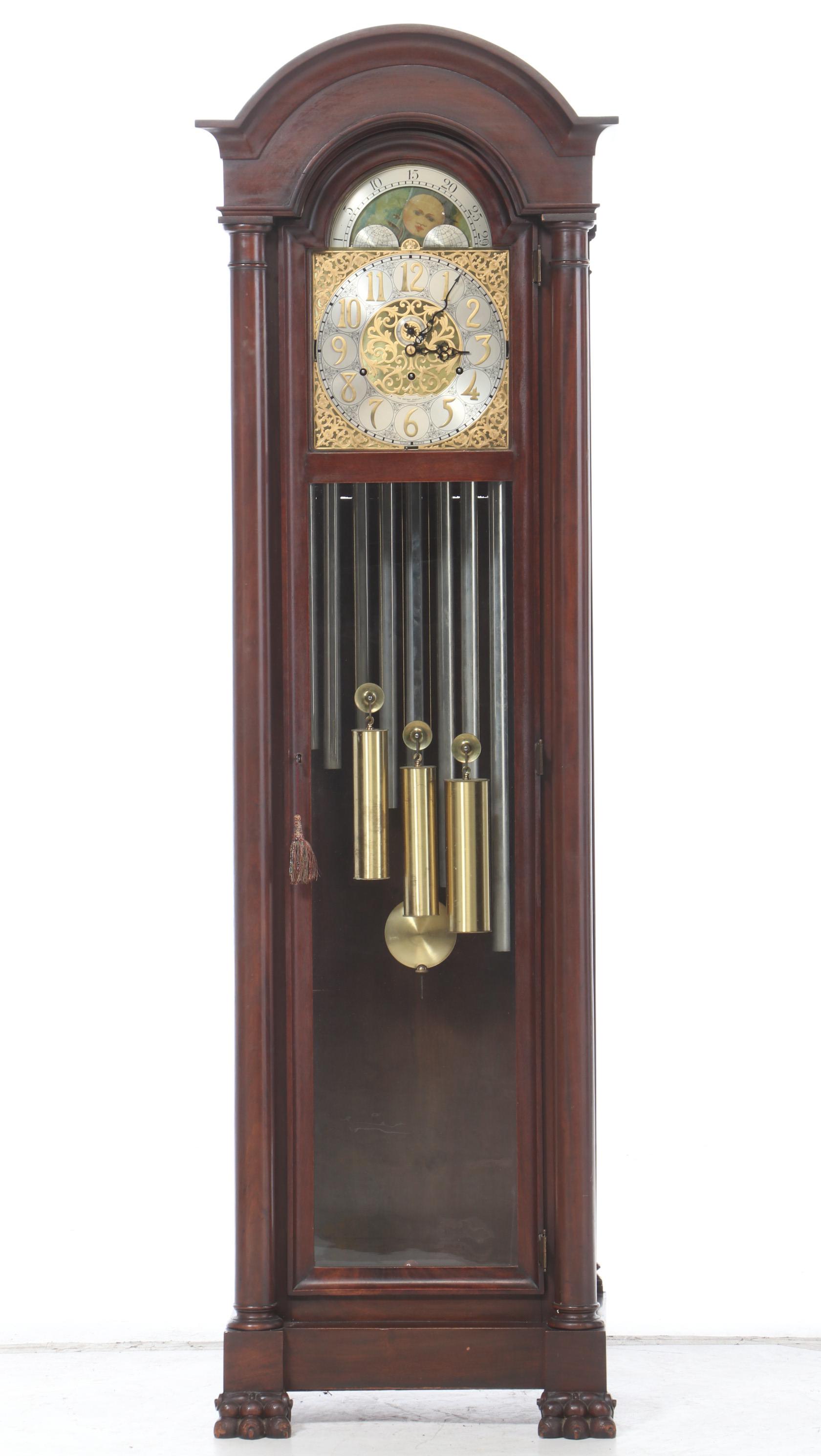Mahogany Grandfather Clock, Retailed by Oskamp Jewelry Company, Cincinnati