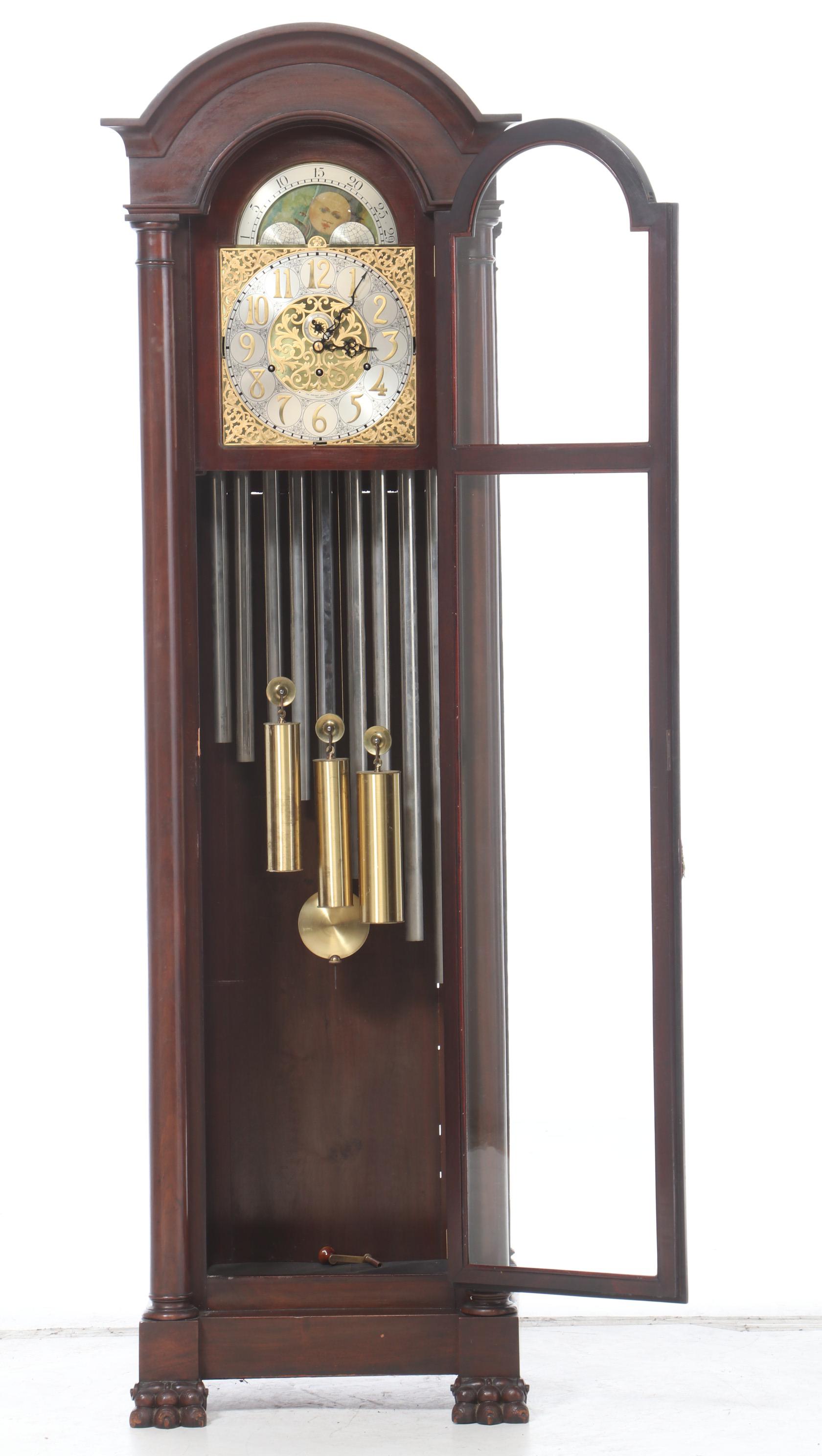 Mahogany Grandfather Clock, Retailed by Oskamp Jewelry Company, Cincinnati