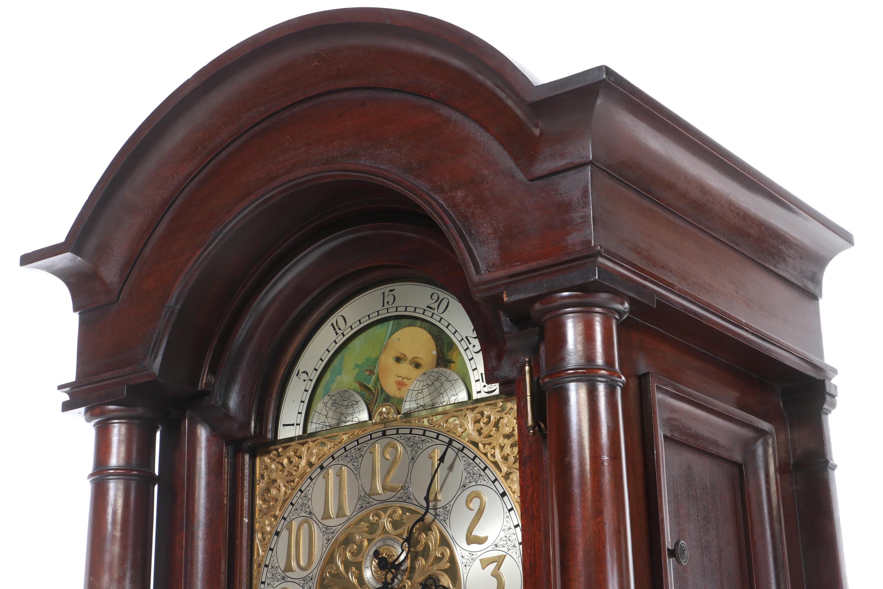 Mahogany Grandfather Clock, Retailed by Oskamp Jewelry Company, Cincinnati