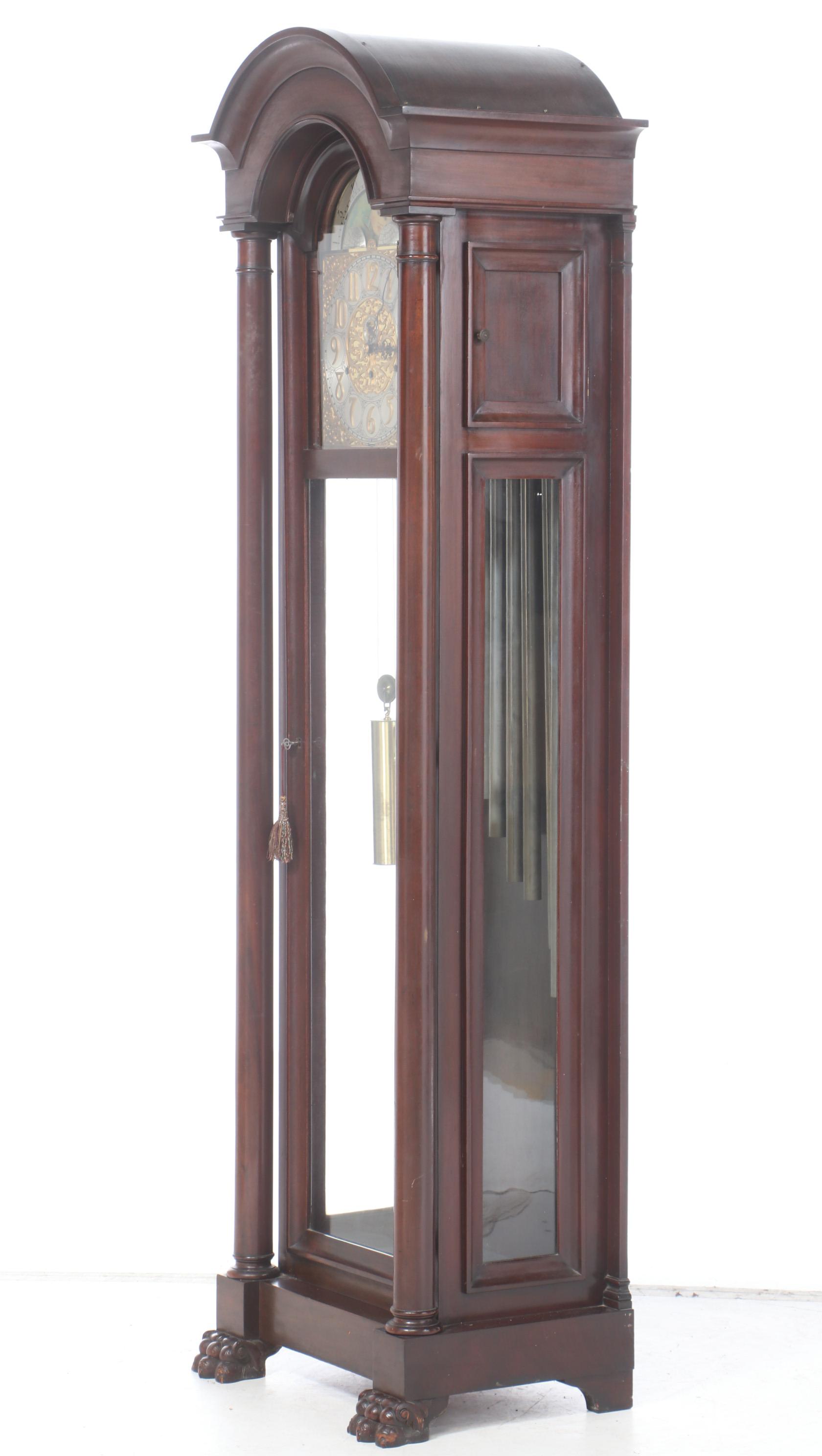 Mahogany Grandfather Clock, Retailed by Oskamp Jewelry Company, Cincinnati