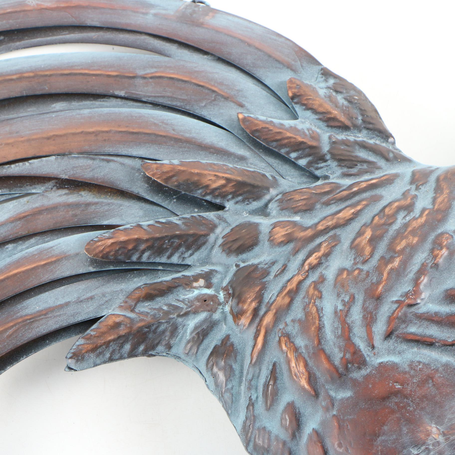 Copper Patinated Hanging Metal Rooster Wall Décor