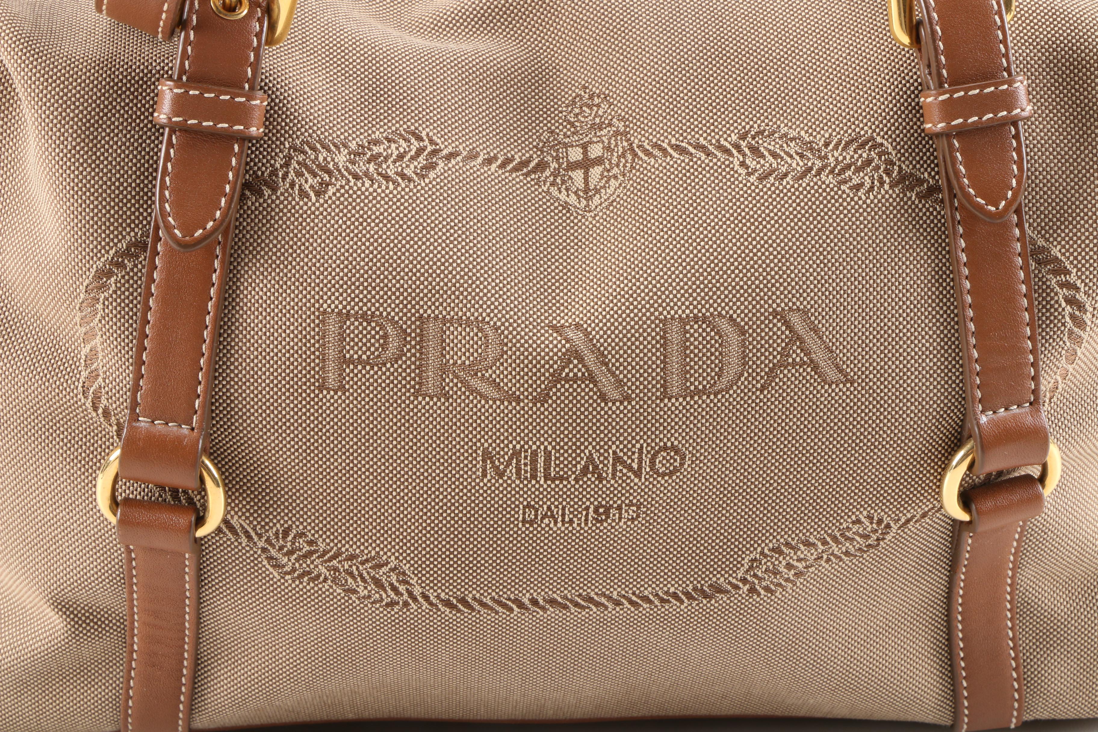 Prada Shoulder Bag in Corda Logo Jacquard and Smooth Leather