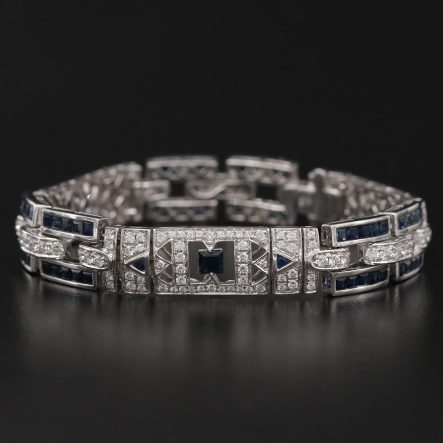 18K Sapphire and 3.65 CTW Diamond Link Bracelet