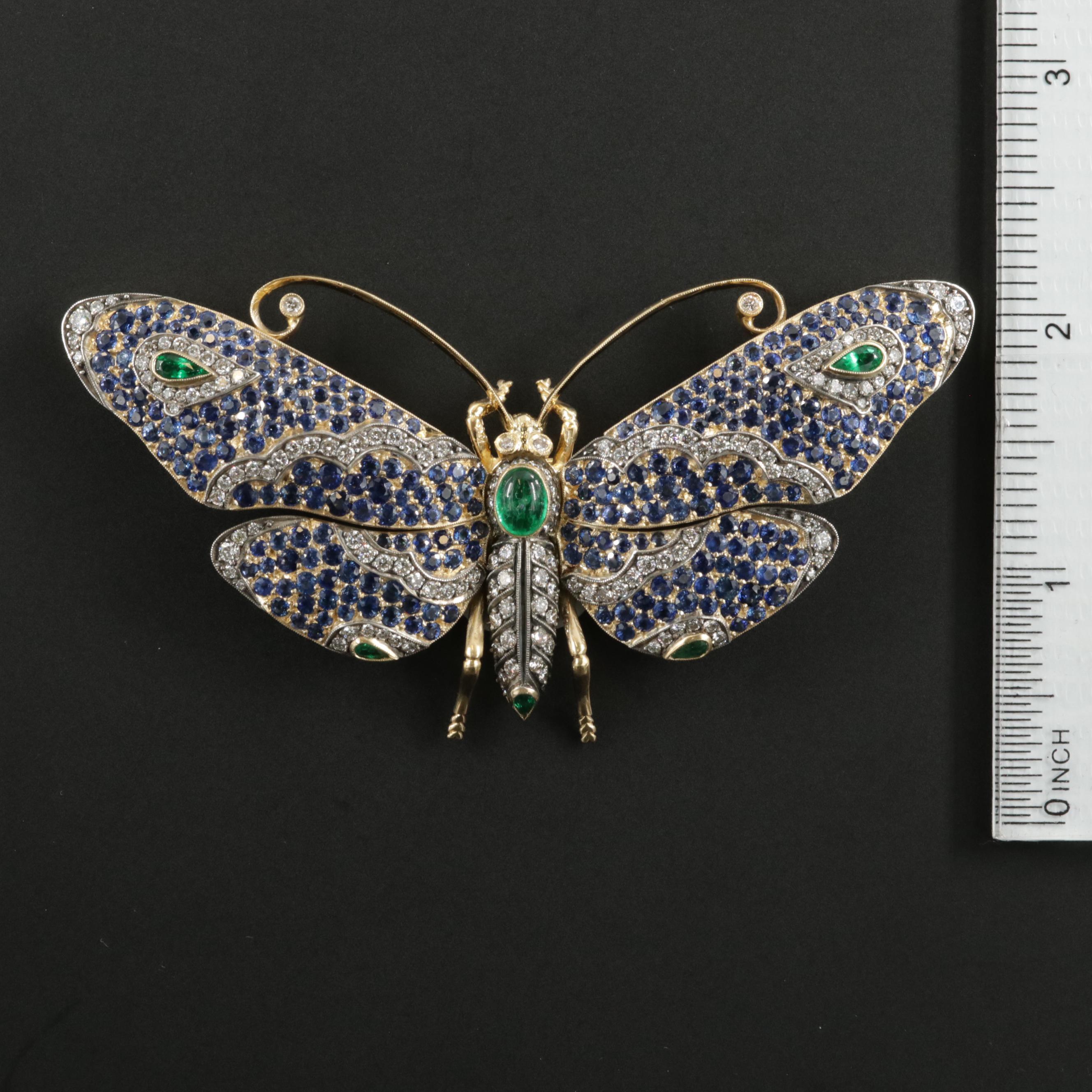 Tiffany & Co. 18K Emerald, 2.98 CTW Diamond and Sapphire Butterfly Brooch