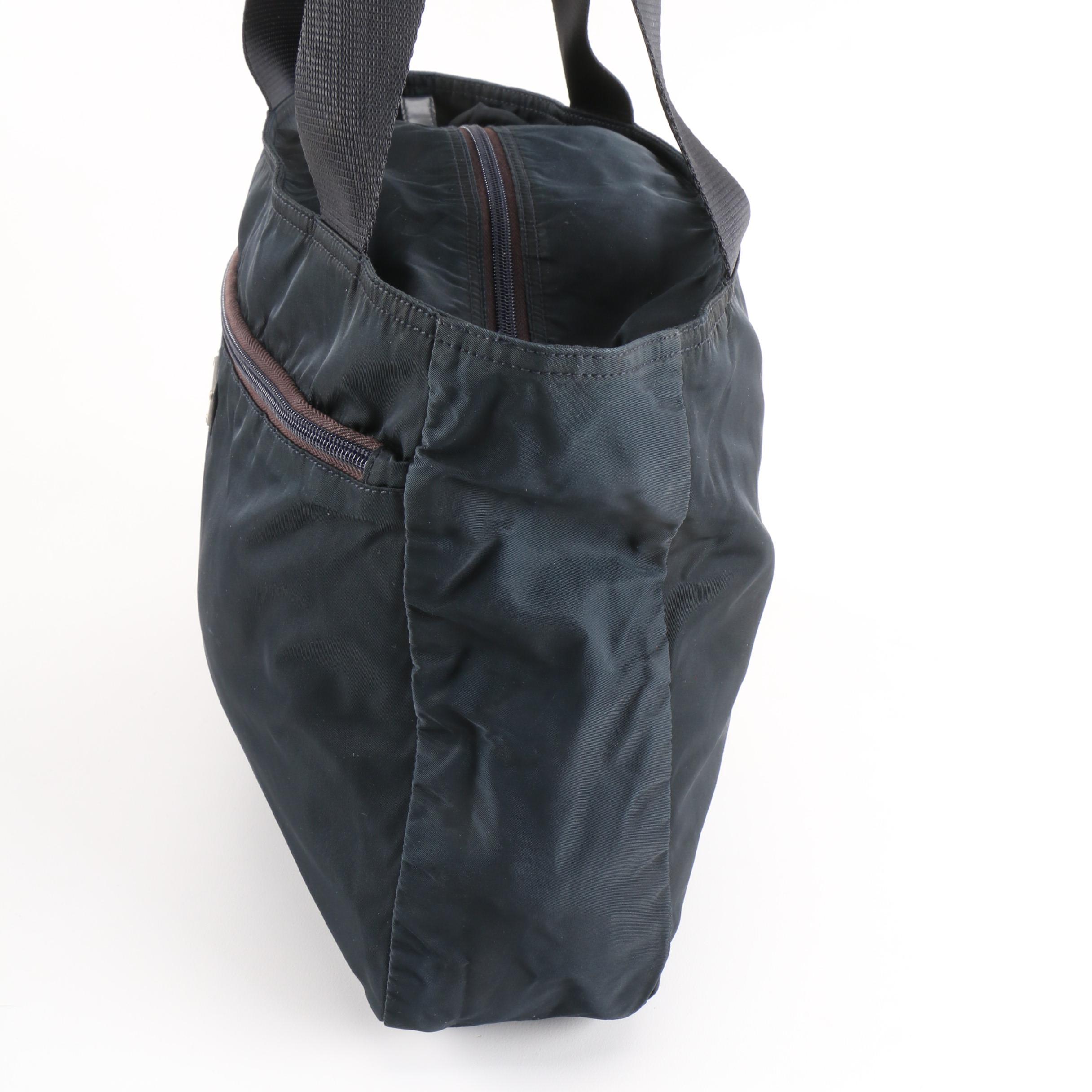 Prada Shoulder Bag in Black Tessuto Nylon and Canvas, Vintage