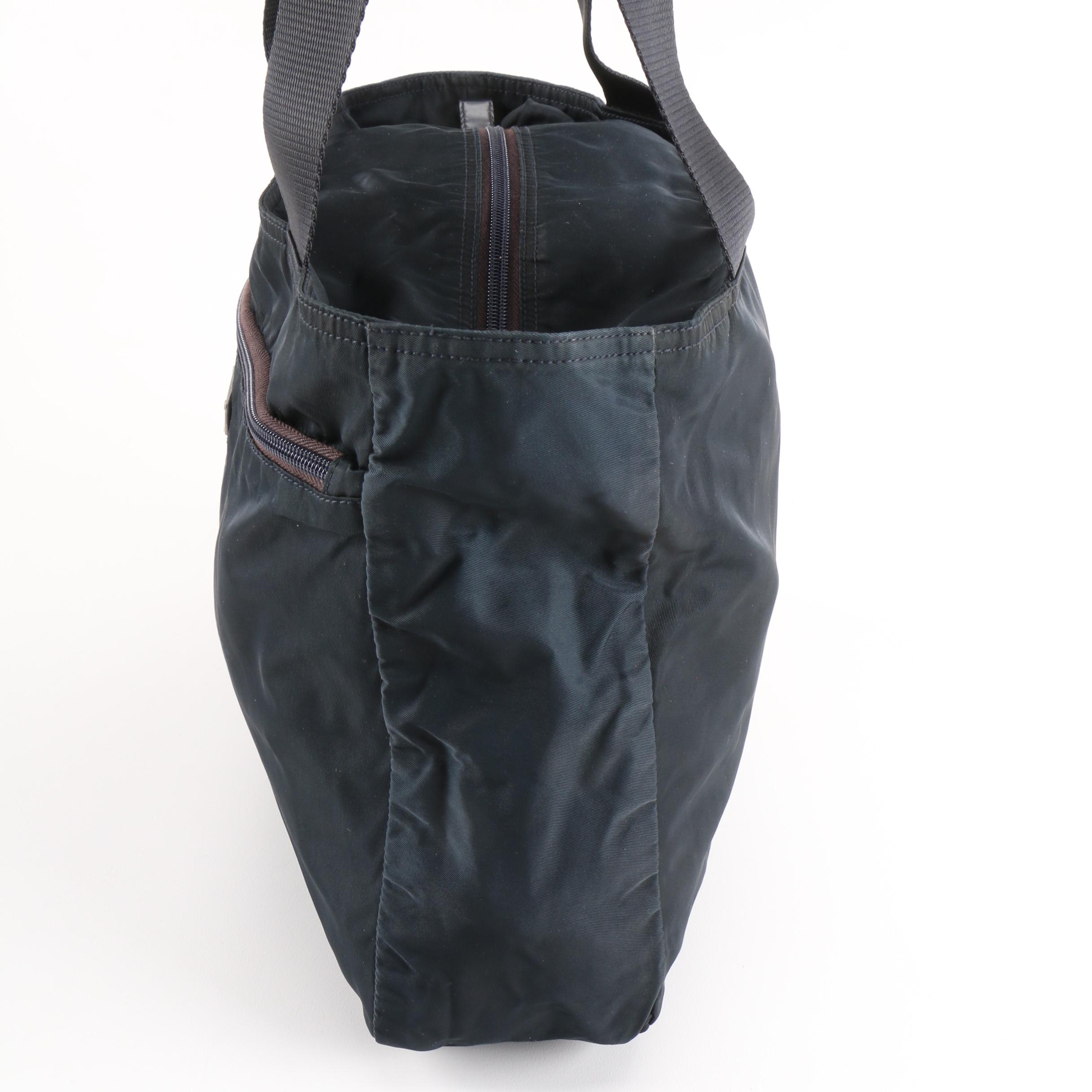 Prada Shoulder Bag in Black Tessuto Nylon and Canvas, Vintage