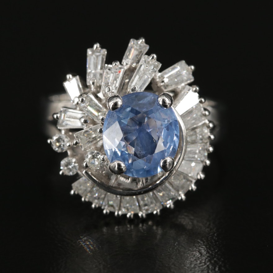 10K 2.12 CT Sapphire and 1.23 CTW Diamond Ring with GIA Report
