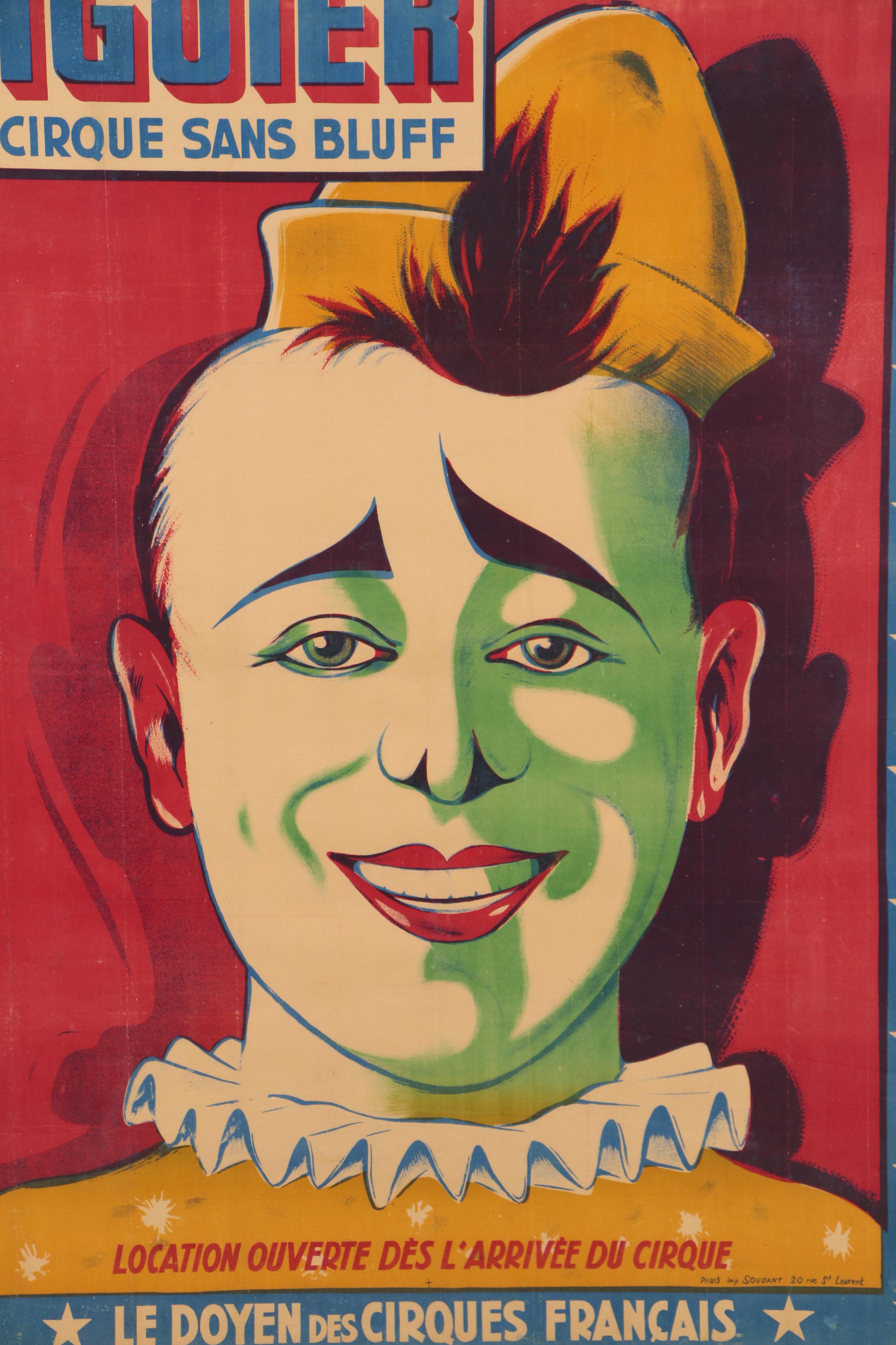 "Figuier: Le Cirque sans Bluff" Lithographic Circus Poster, Mid 20th Century