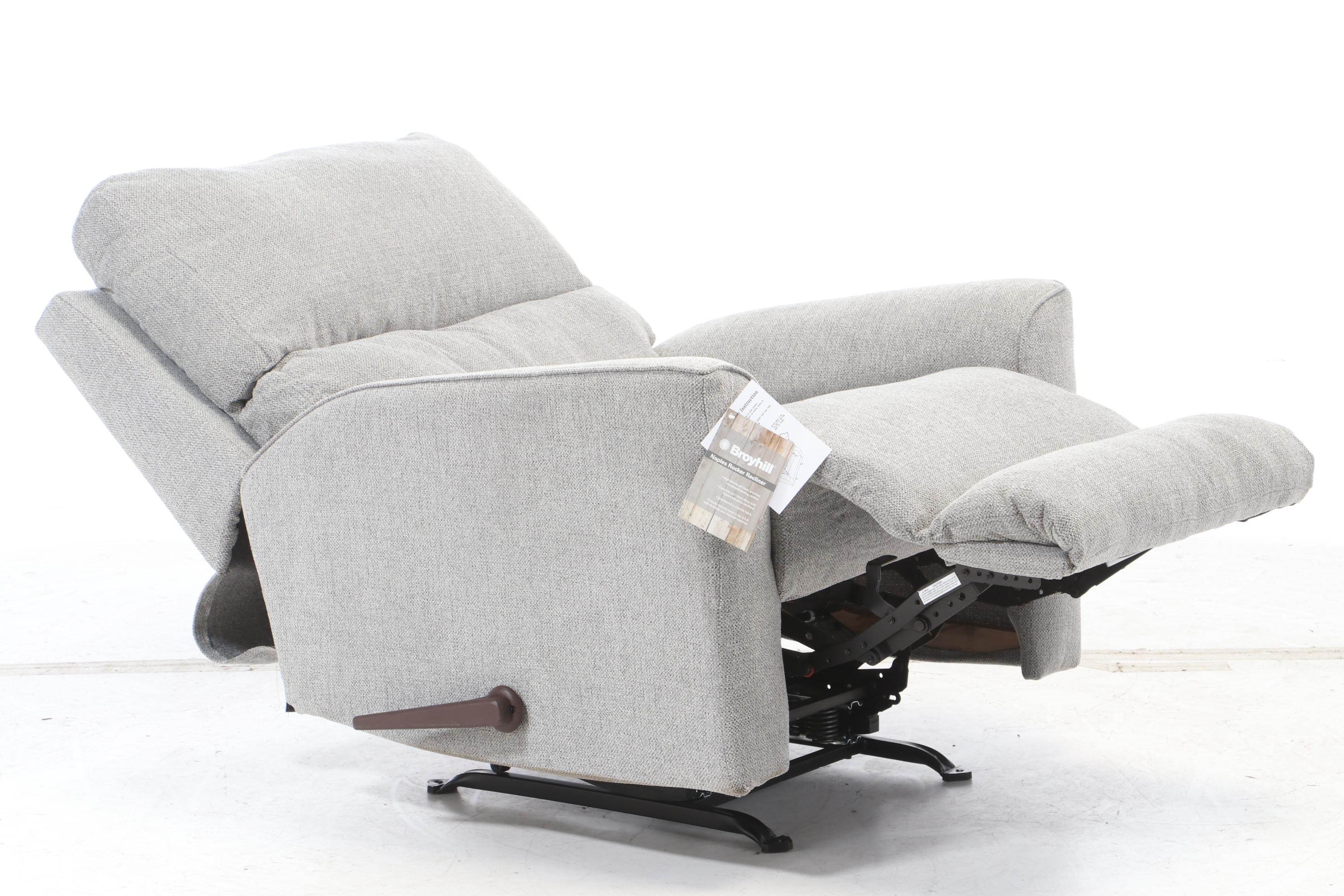 Broyhill "Naples" Upholstered Pillow Back Rocker Recliner Arm Chair