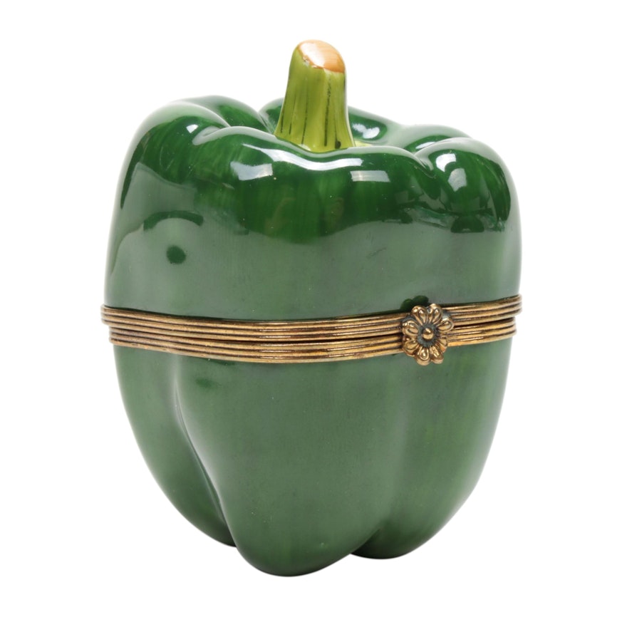 Chamart Hand-Painted Green Pepper Porcelain Limoges Box