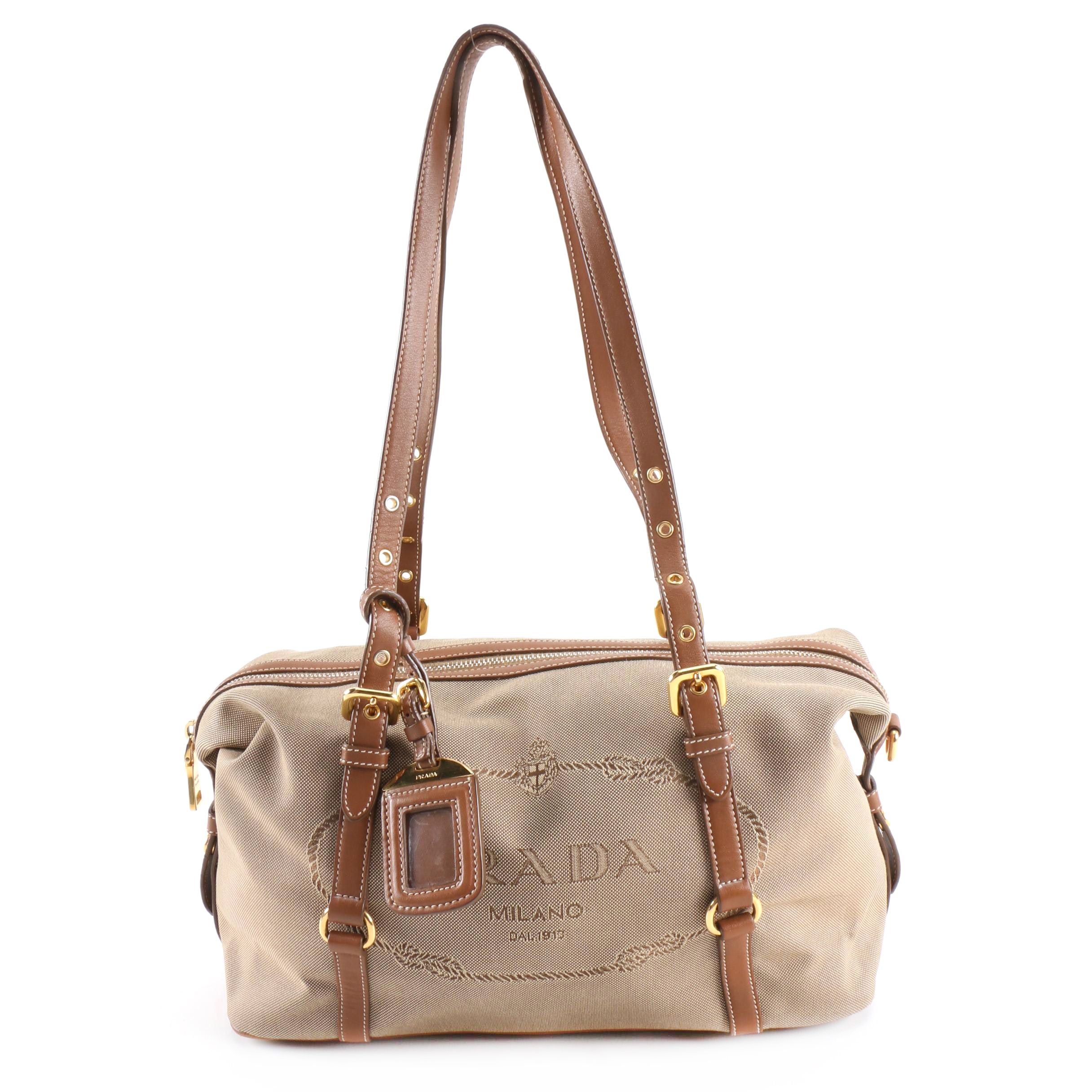 Prada Shoulder Bag in Corda Logo Jacquard and Smooth Leather