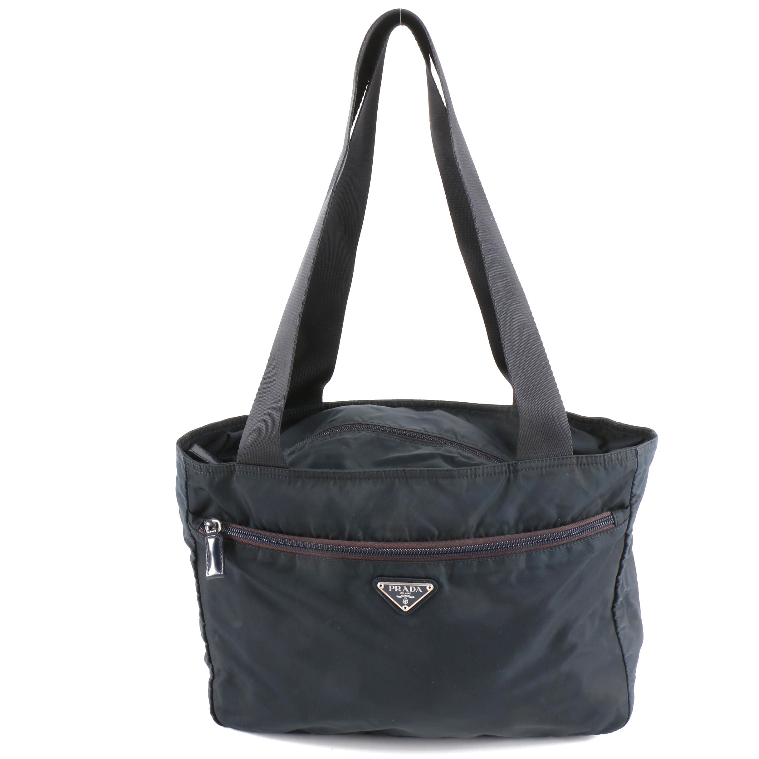 Prada Shoulder Bag in Black Tessuto Nylon and Canvas, Vintage