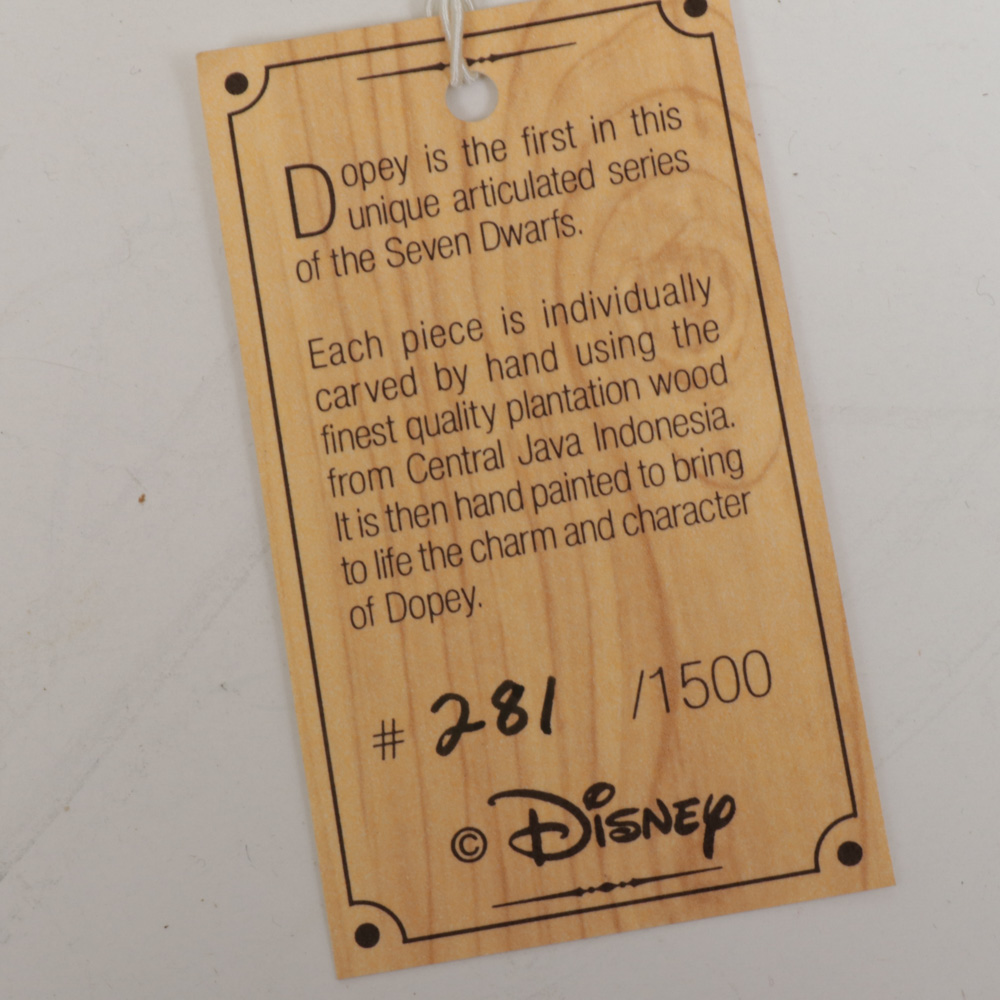 Disney Limited Edition "Dopey" Hand-Painted Wood Figurine