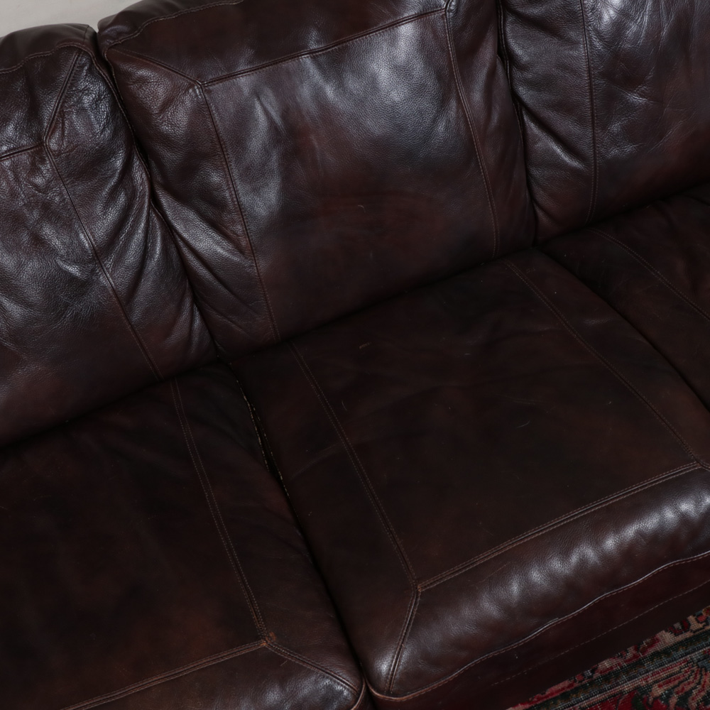 Softaly Brown Leather Sofa with Nailhead Accents