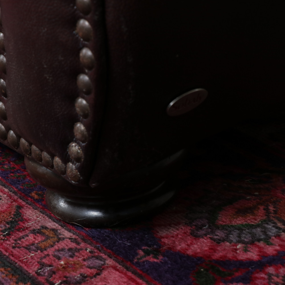 Softaly Brown Leather Sofa with Nailhead Accents