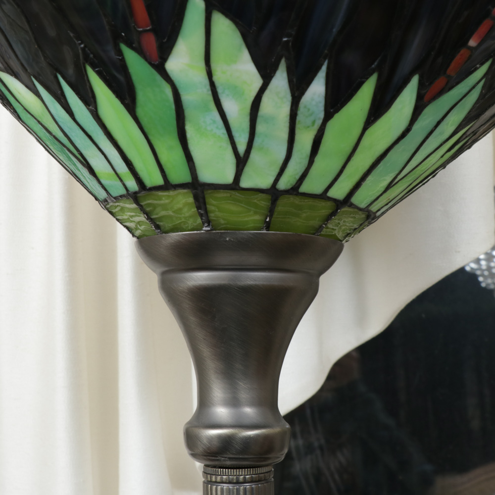 Tiffany-Style Slag Glass Dragonfly Motif Torchiere Floor Lamp