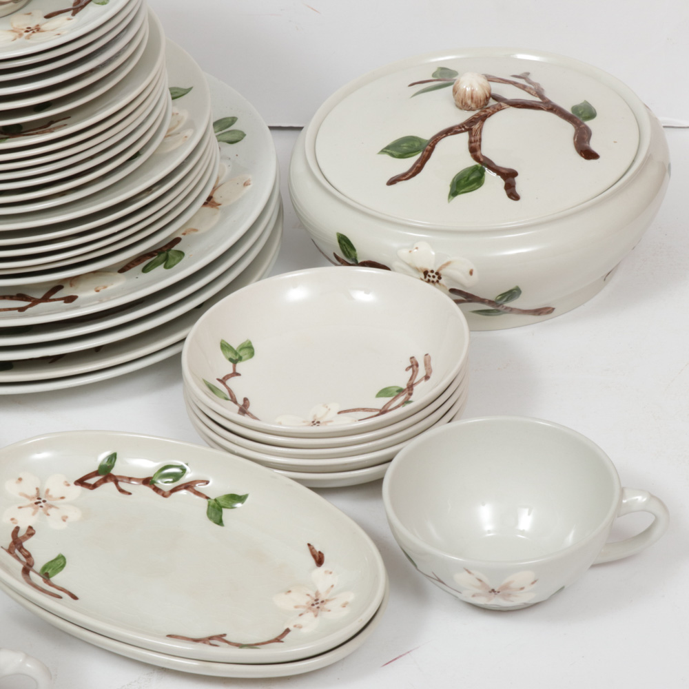 California Pottery "Dogwood" Hand-Decorated Dinnerware, Mid-20th Century