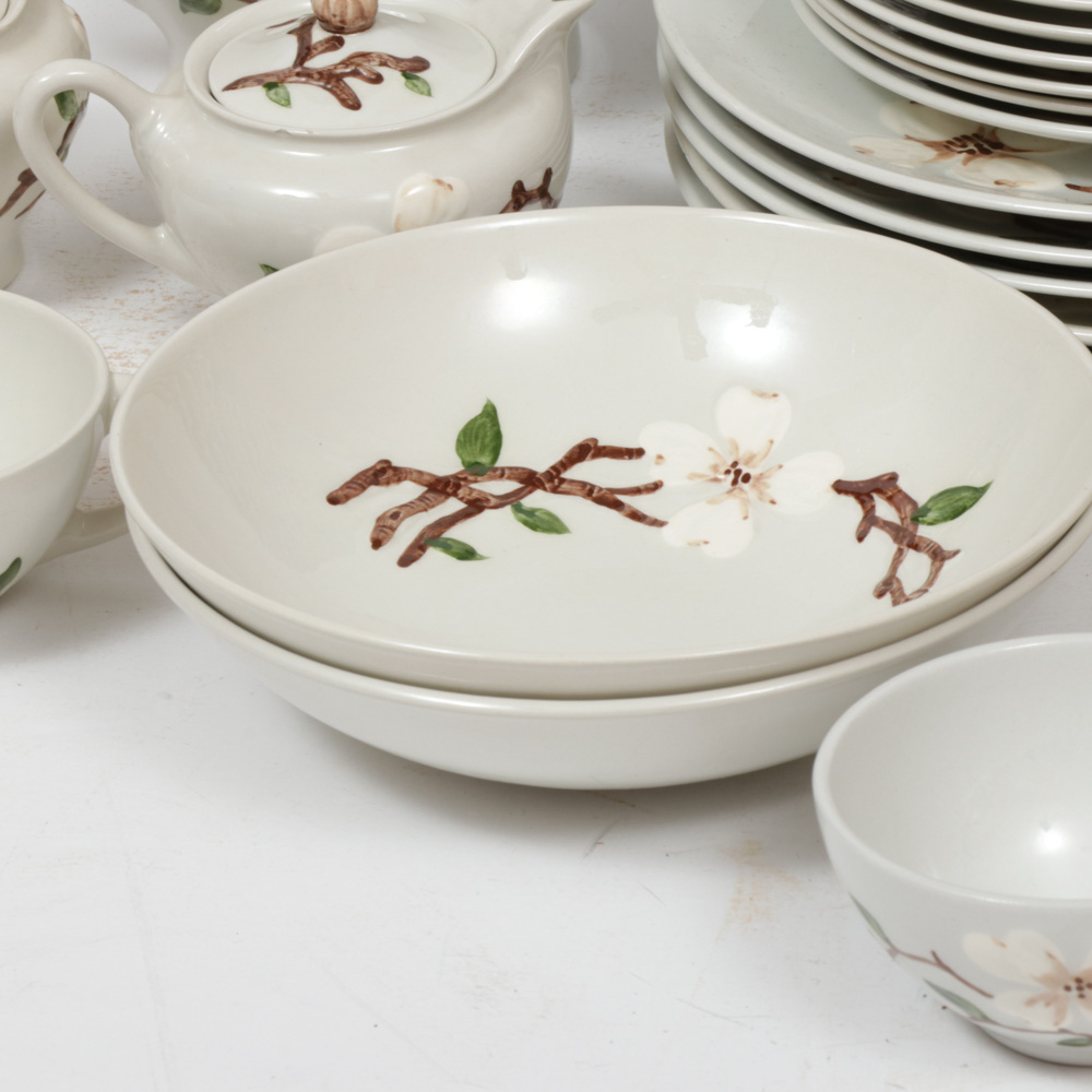 California Pottery "Dogwood" Hand-Decorated Dinnerware, Mid-20th Century