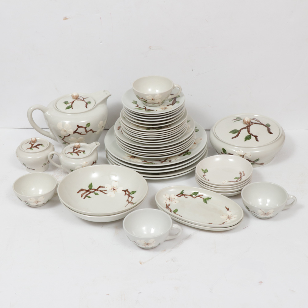 California Pottery "Dogwood" Hand-Decorated Dinnerware, Mid-20th Century
