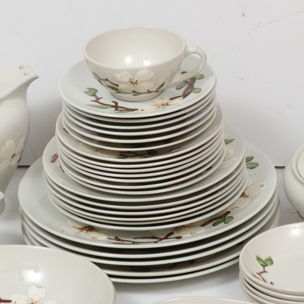California Pottery "Dogwood" Hand-Decorated Dinnerware, Mid-20th Century