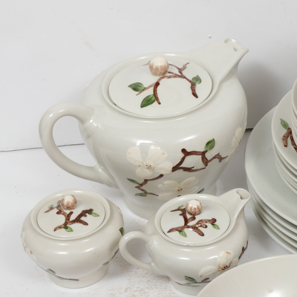 California Pottery "Dogwood" Hand-Decorated Dinnerware, Mid-20th Century