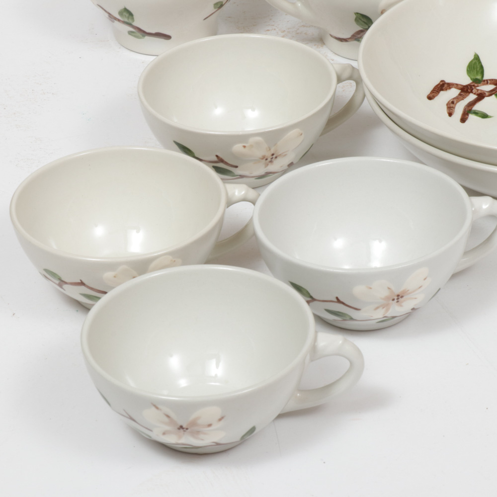 California Pottery "Dogwood" Hand-Decorated Dinnerware, Mid-20th Century
