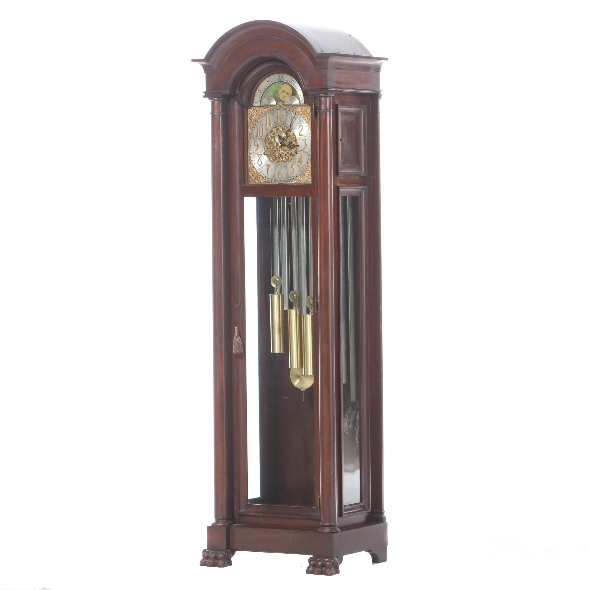 Mahogany Grandfather Clock, Retailed by Oskamp Jewelry Company, Cincinnati