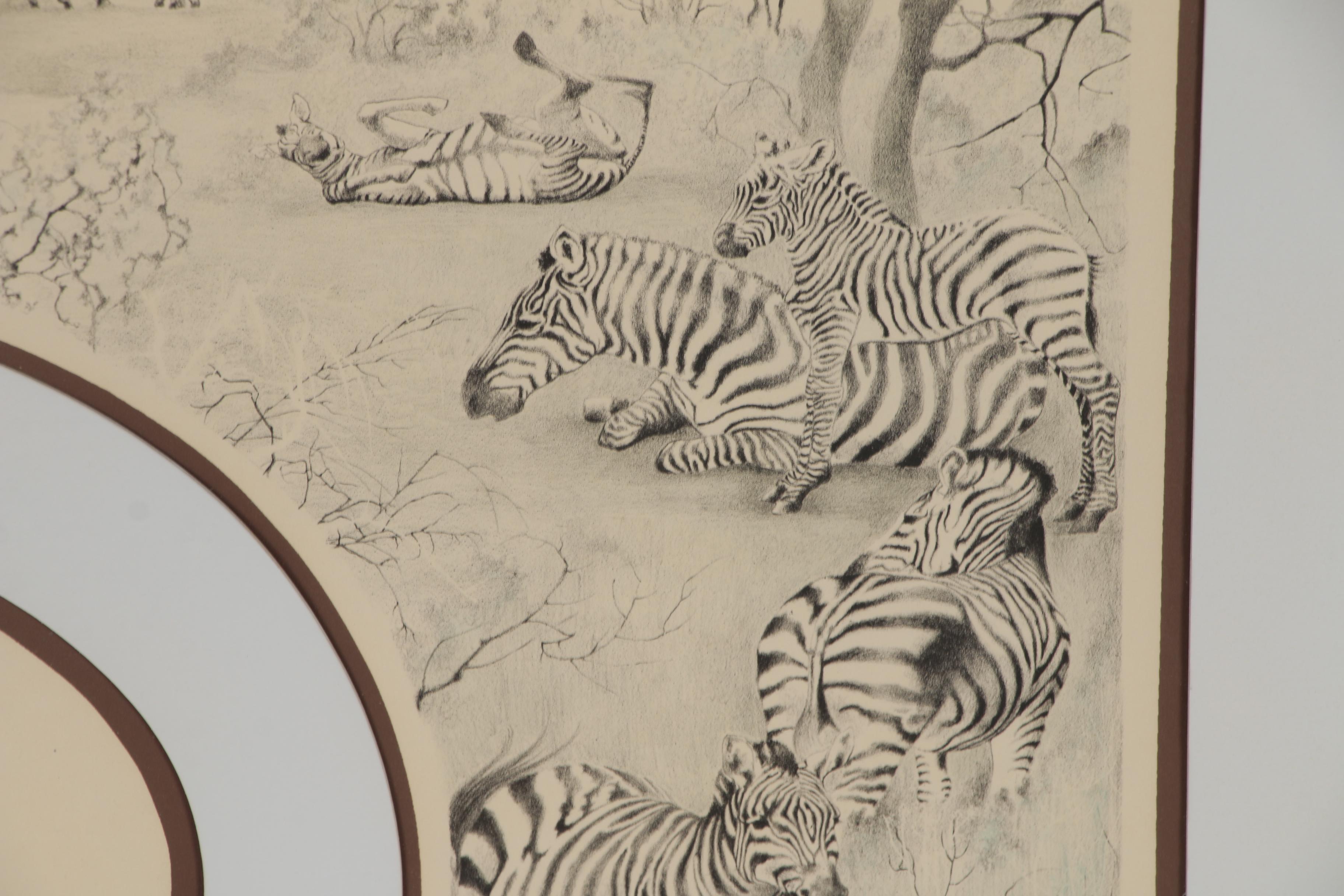 Polly Chase Lithograph of Zebras