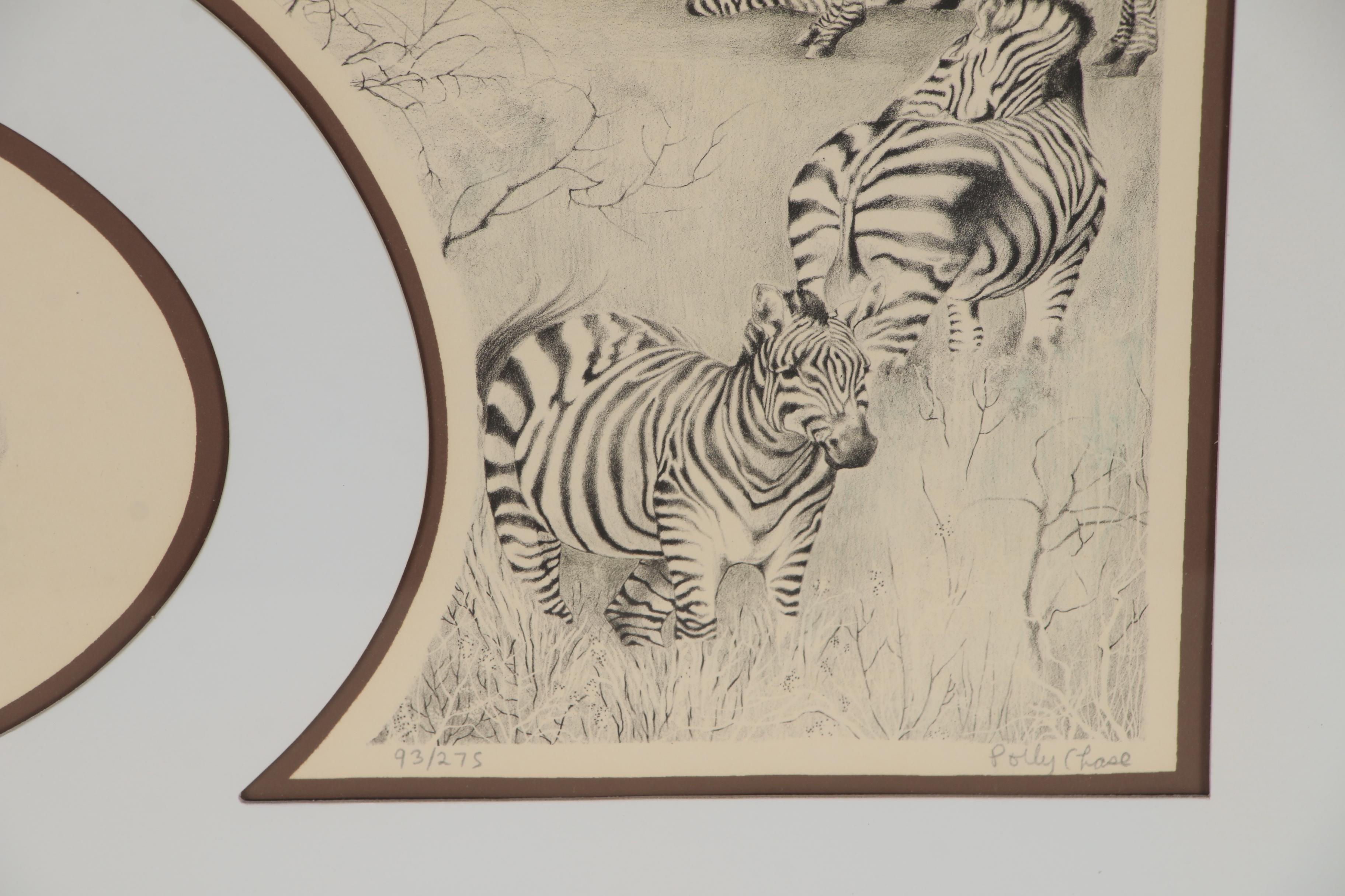 Polly Chase Lithograph of Zebras