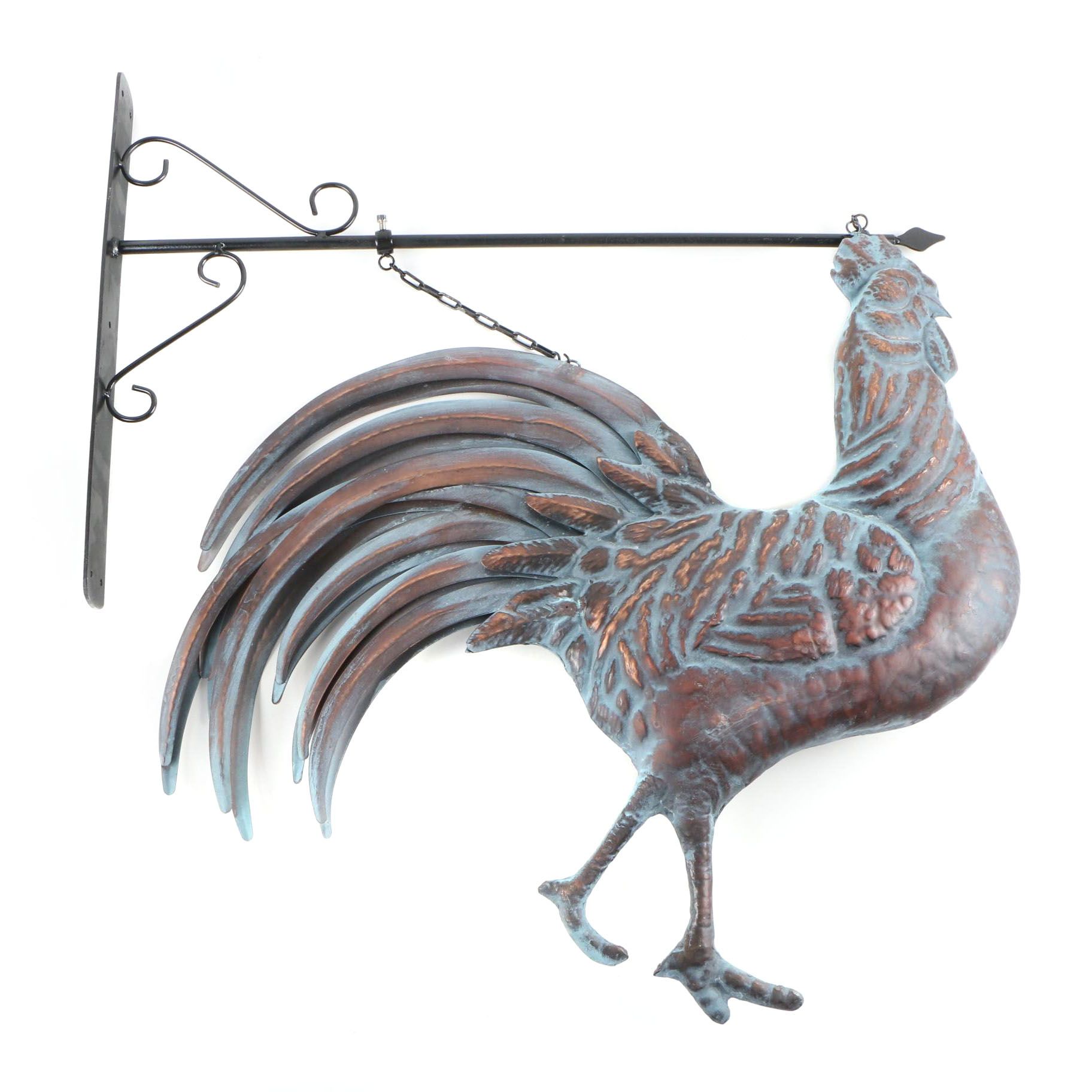 Copper Patinated Hanging Metal Rooster Wall Décor