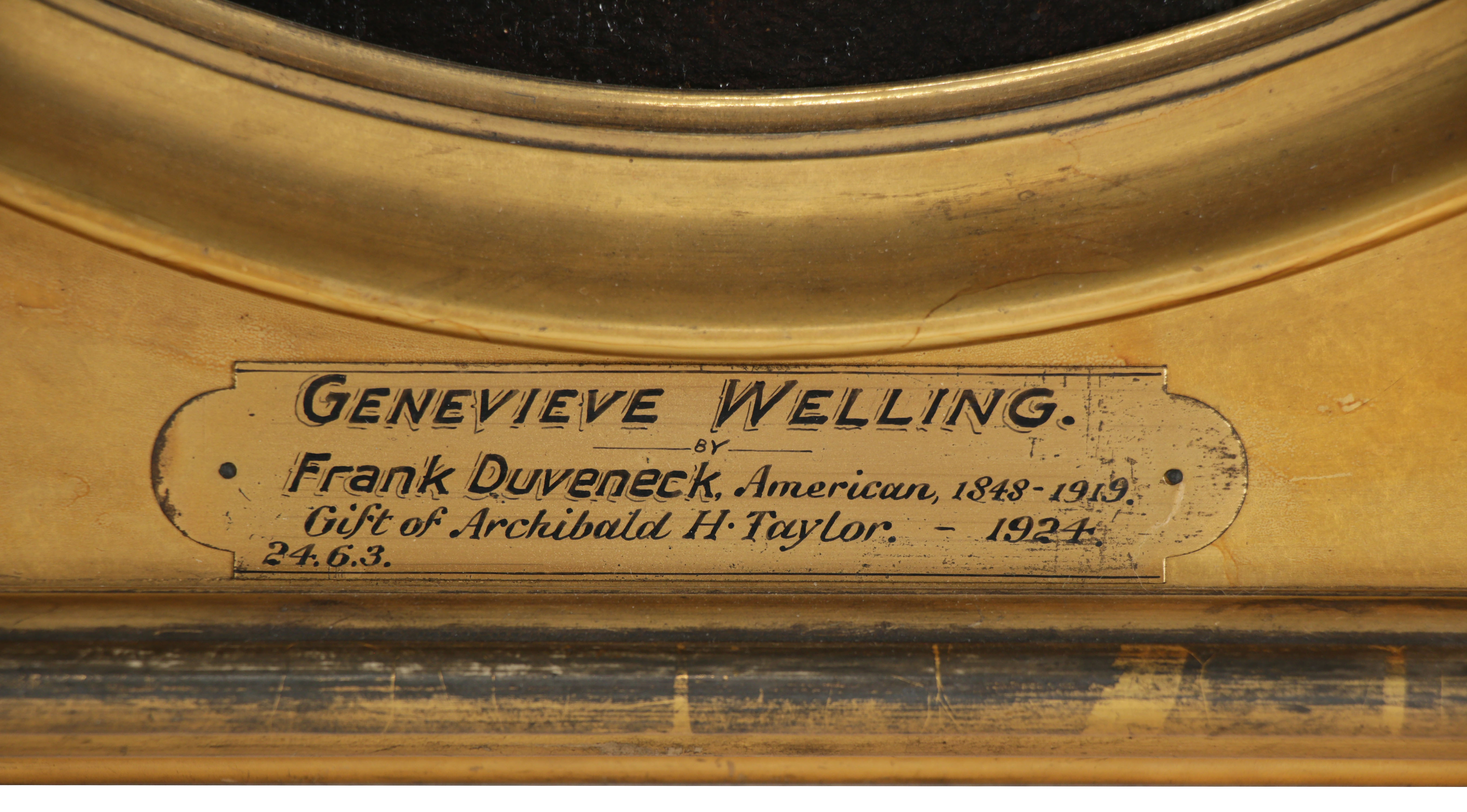 Frank Duveneck Oil Painting Portrait "Genevieve Welling", Late 19th Century