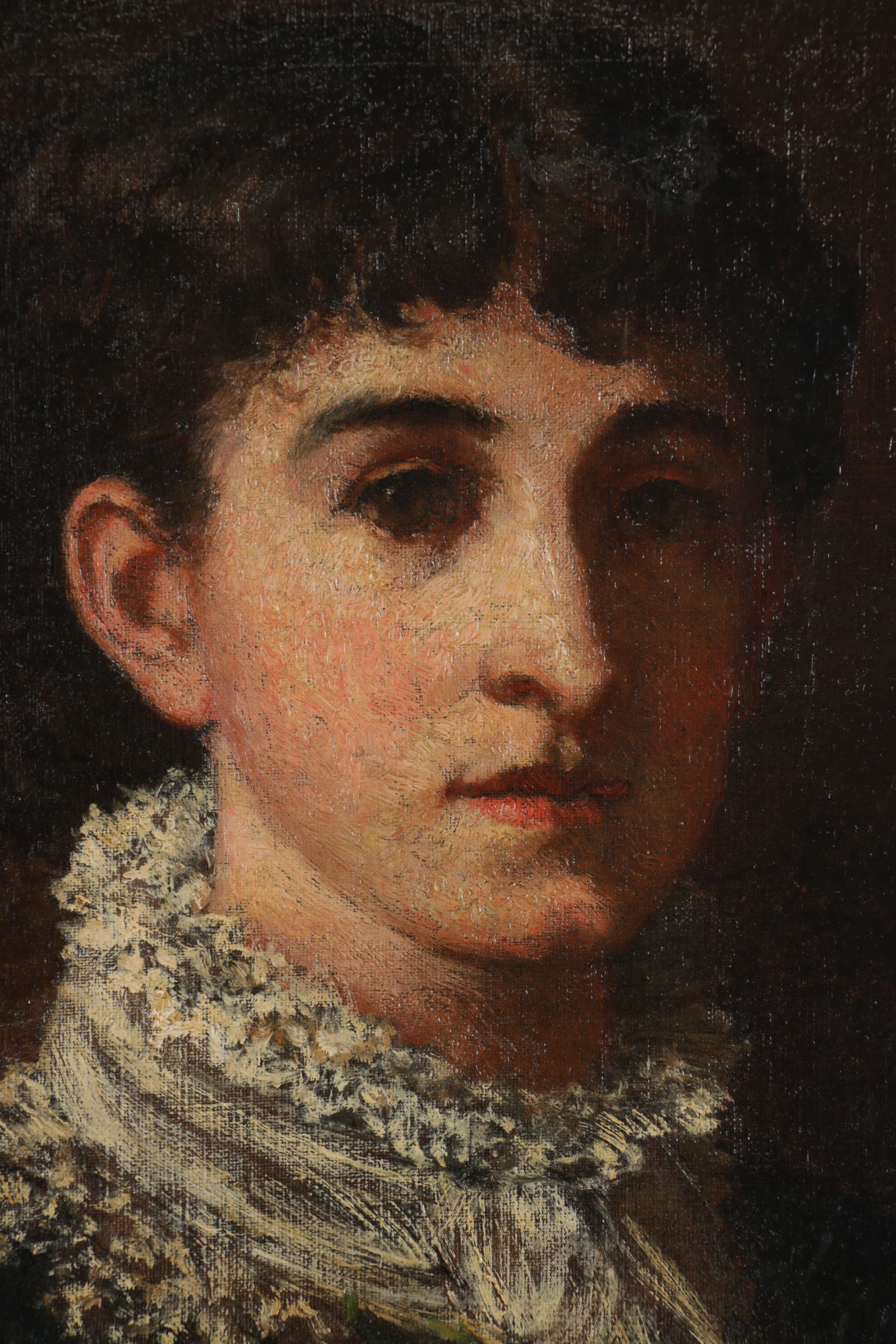 Frank Duveneck Oil Painting Portrait "Genevieve Welling", Late 19th Century