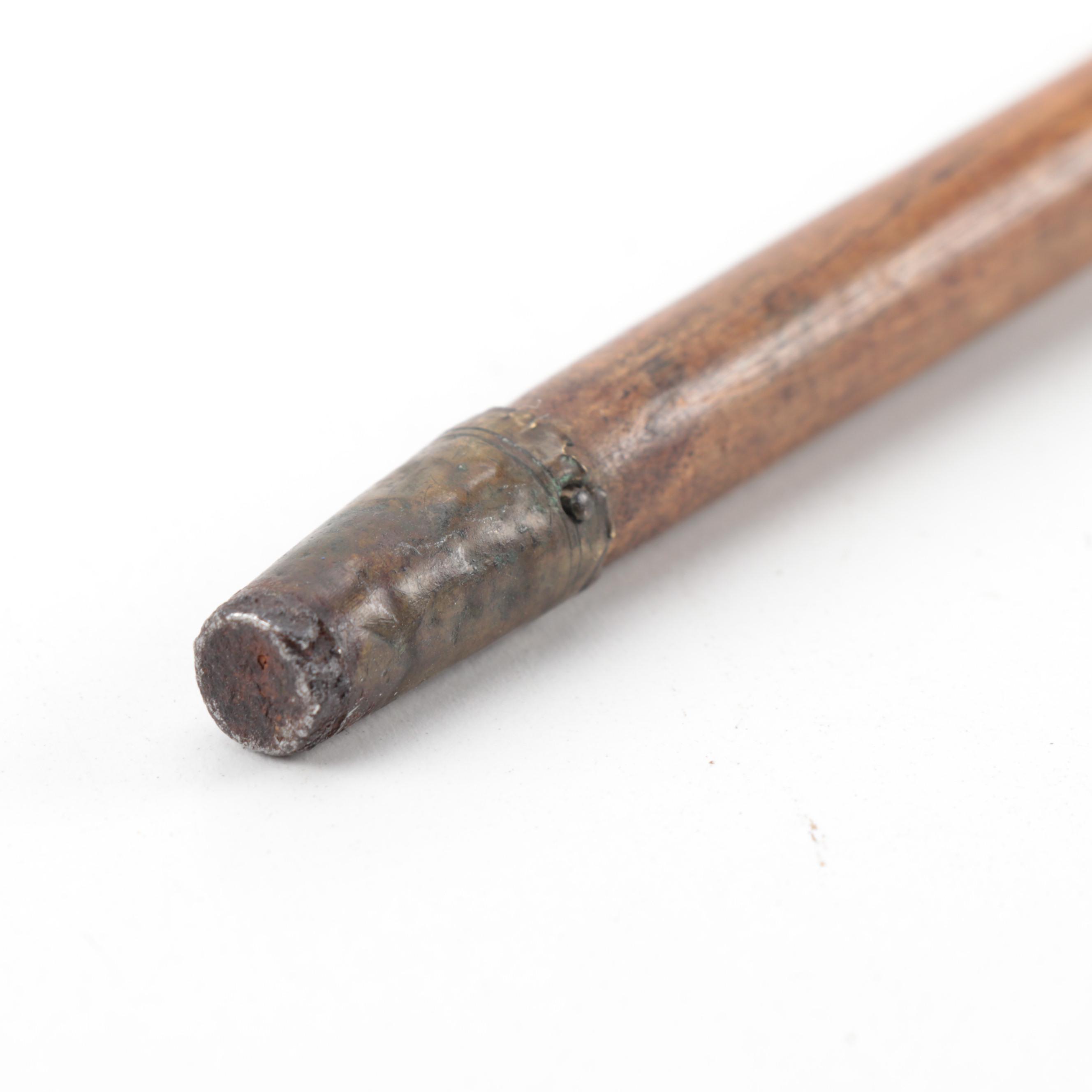 Folk Art Carved Wood Walking Stick with Skull Handle