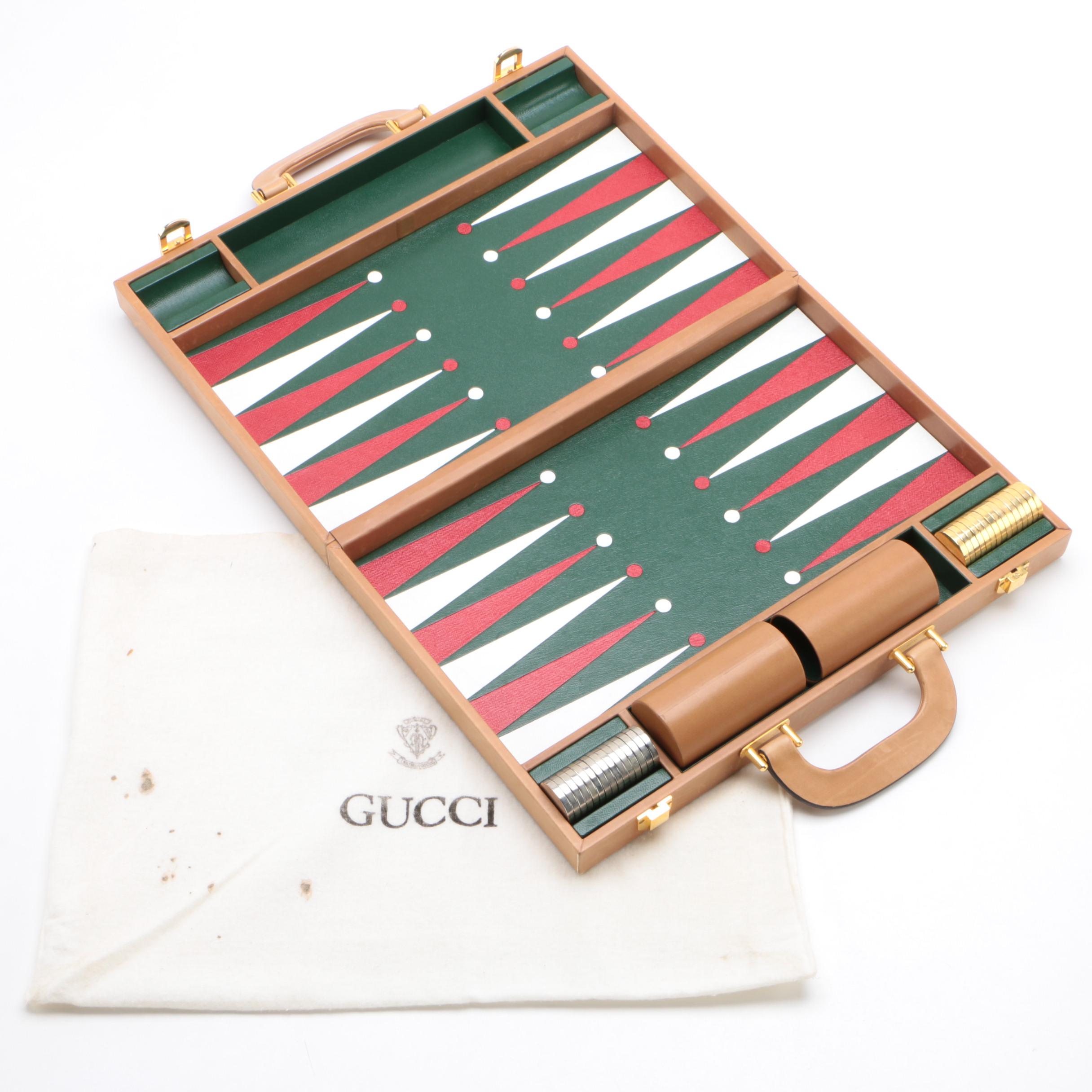 Gucci Backgammon Travel Set in Tan Pigskin Leather, 1970s Vintage