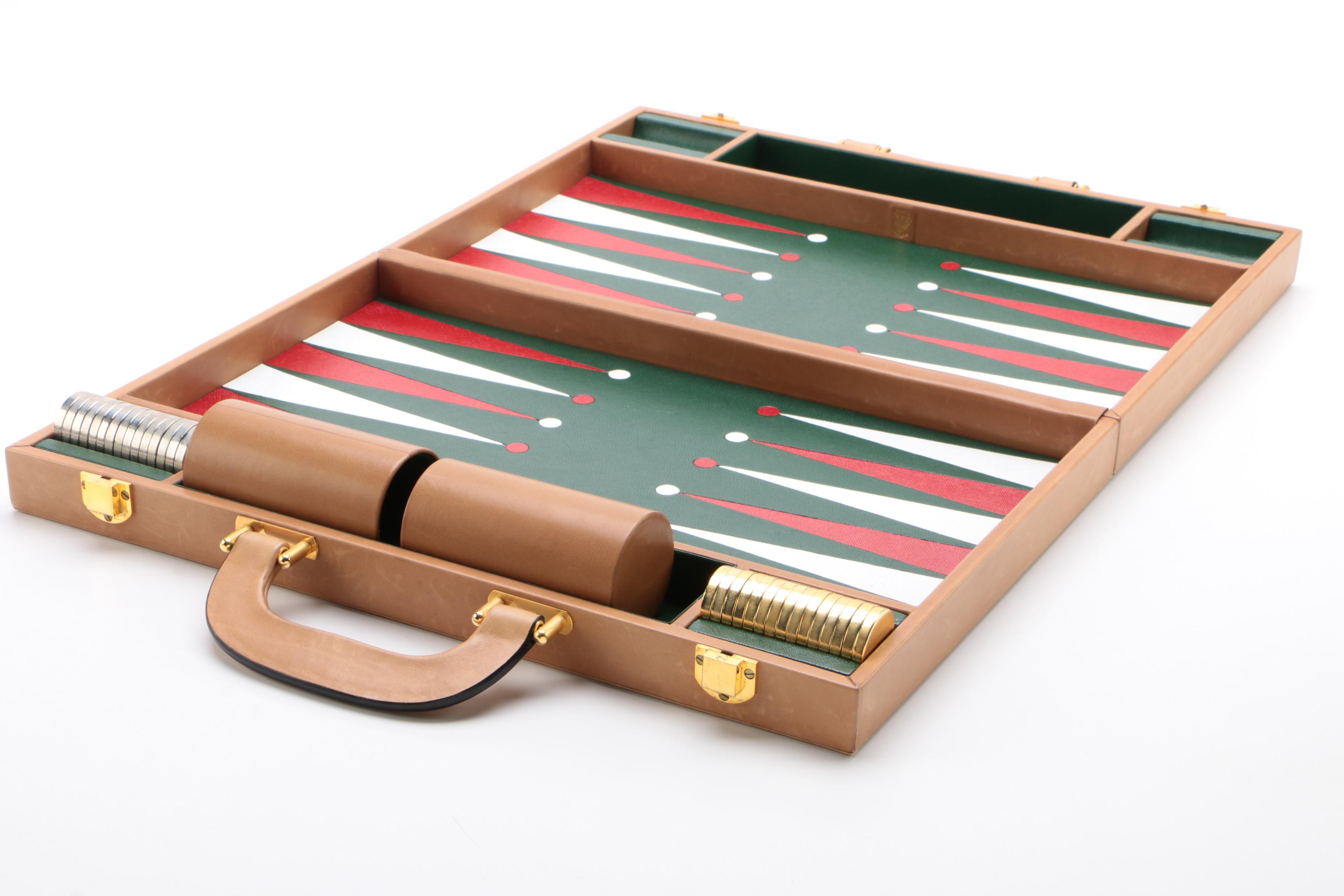 Gucci Backgammon Travel Set in Tan Pigskin Leather, 1970s Vintage