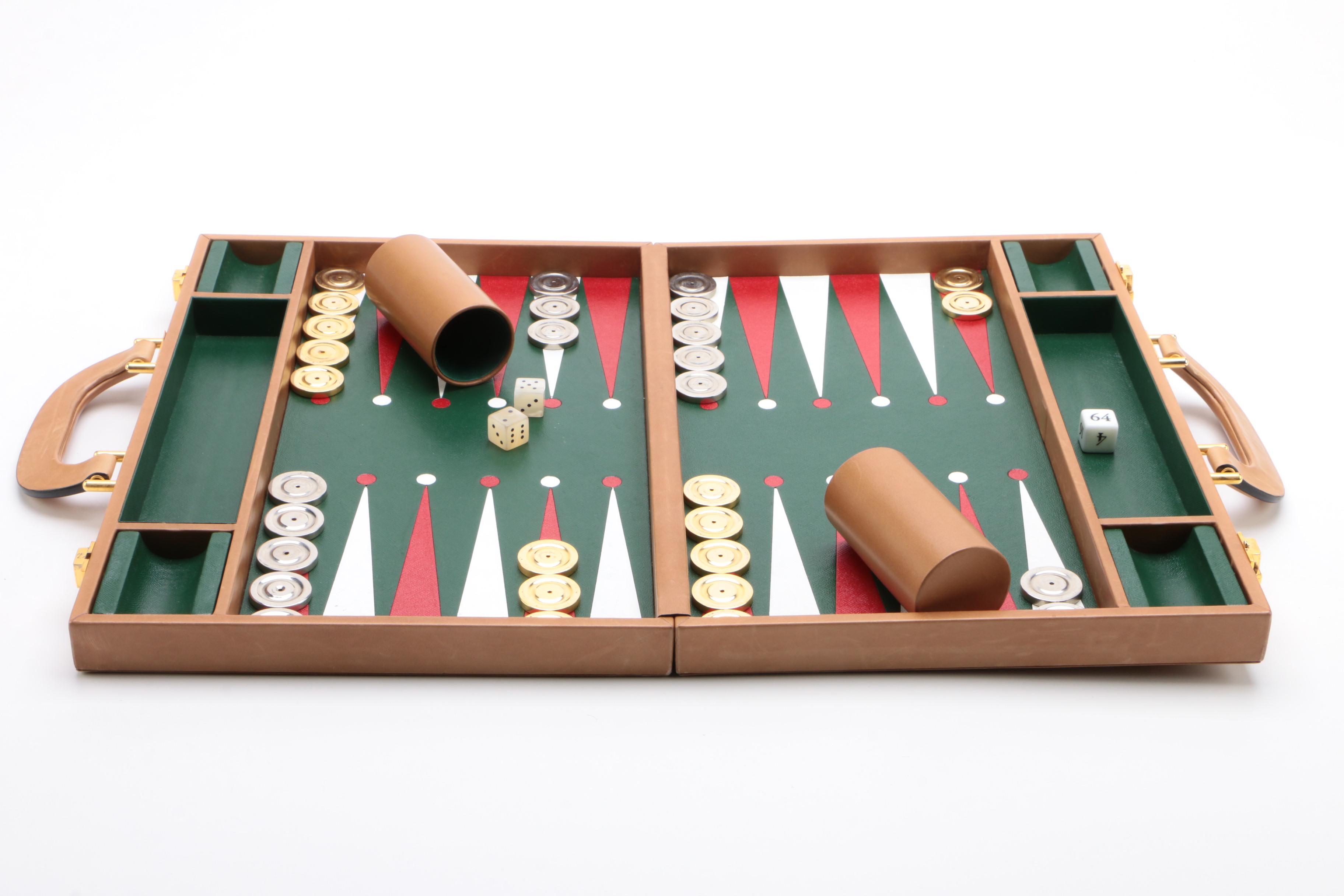 Gucci Backgammon Travel Set in Tan Pigskin Leather, 1970s Vintage