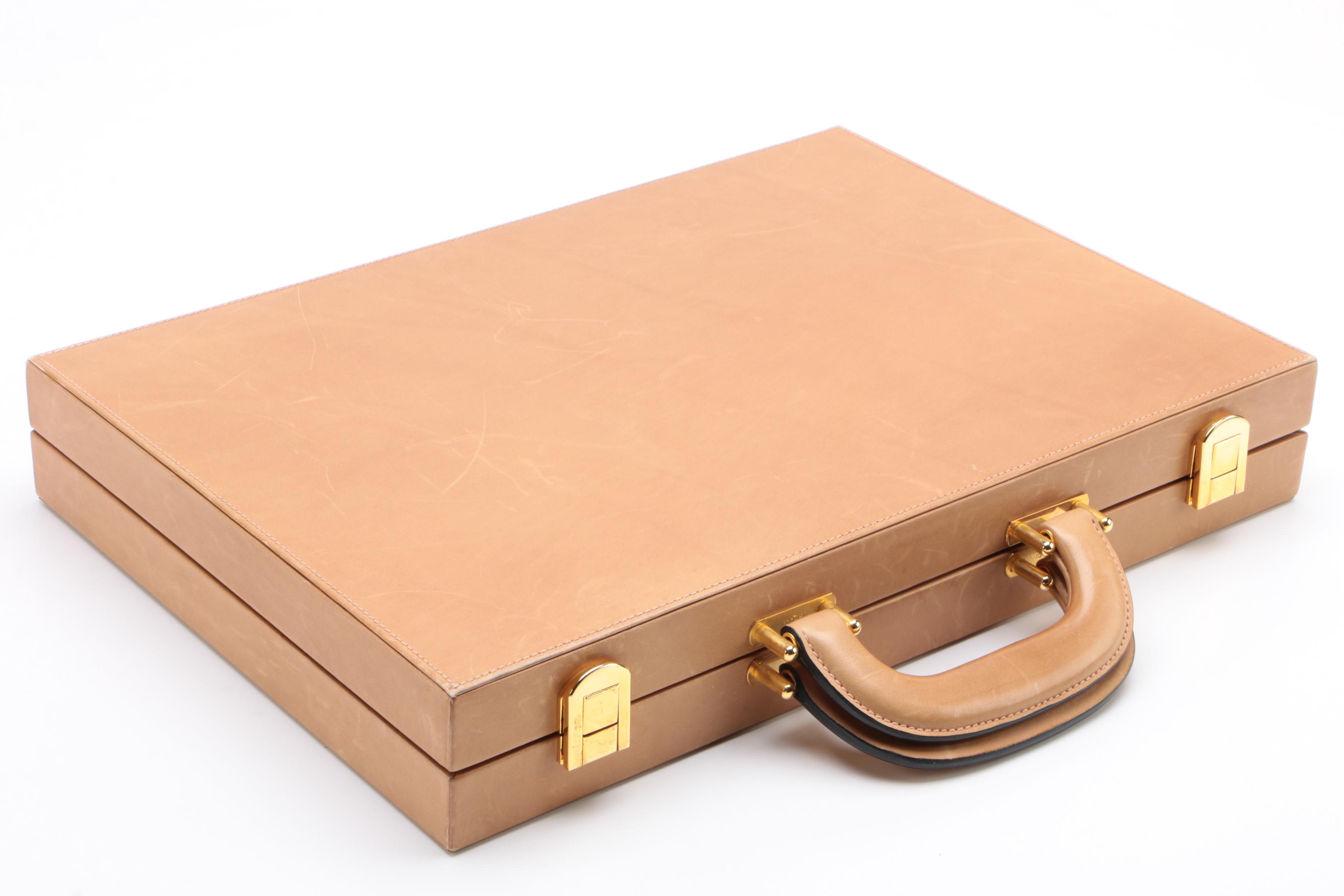 Gucci Backgammon Travel Set in Tan Pigskin Leather, 1970s Vintage