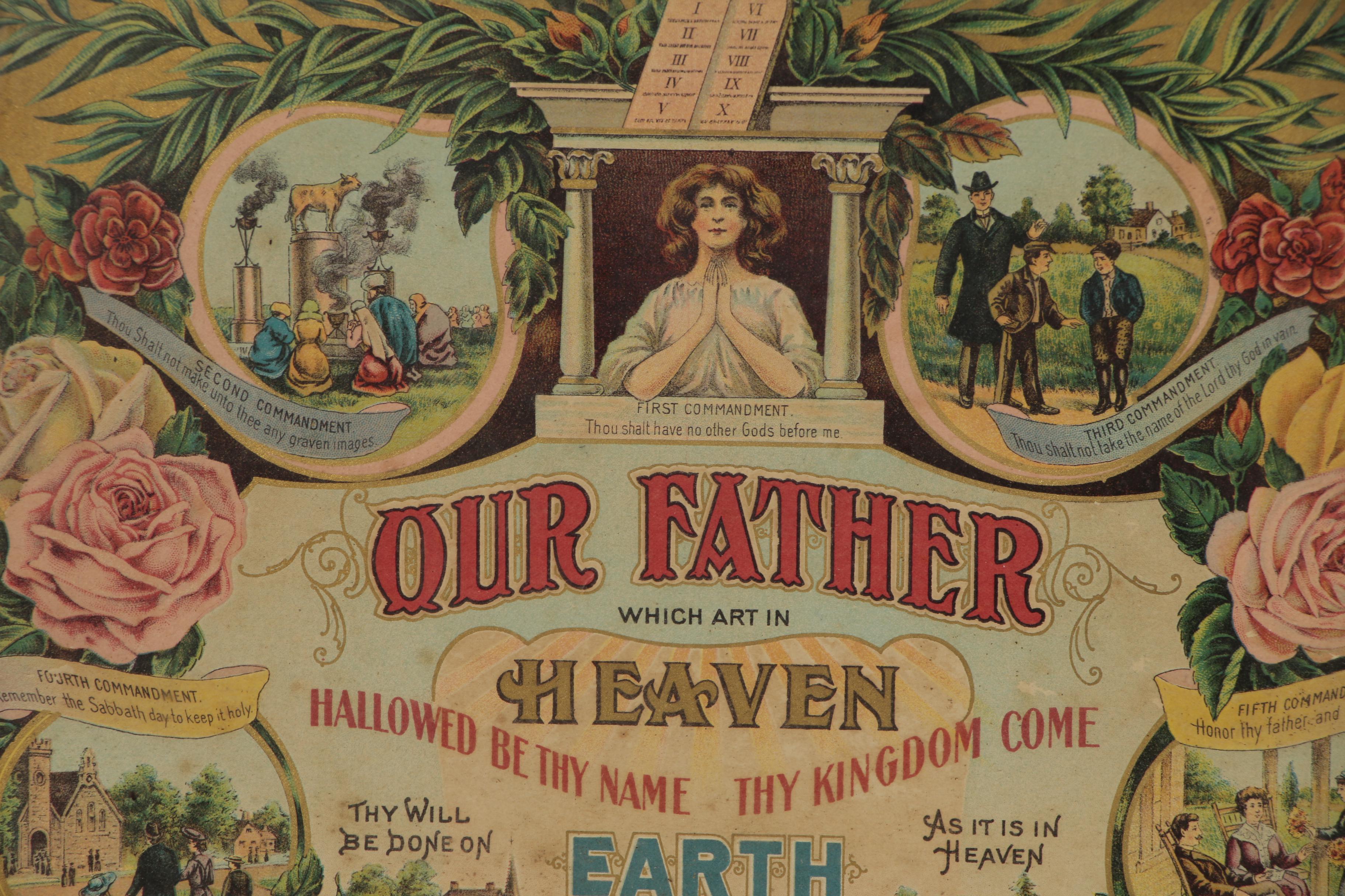 Chromolithograph of Illustrated Lord's Prayer and Ten Commandments, 1911