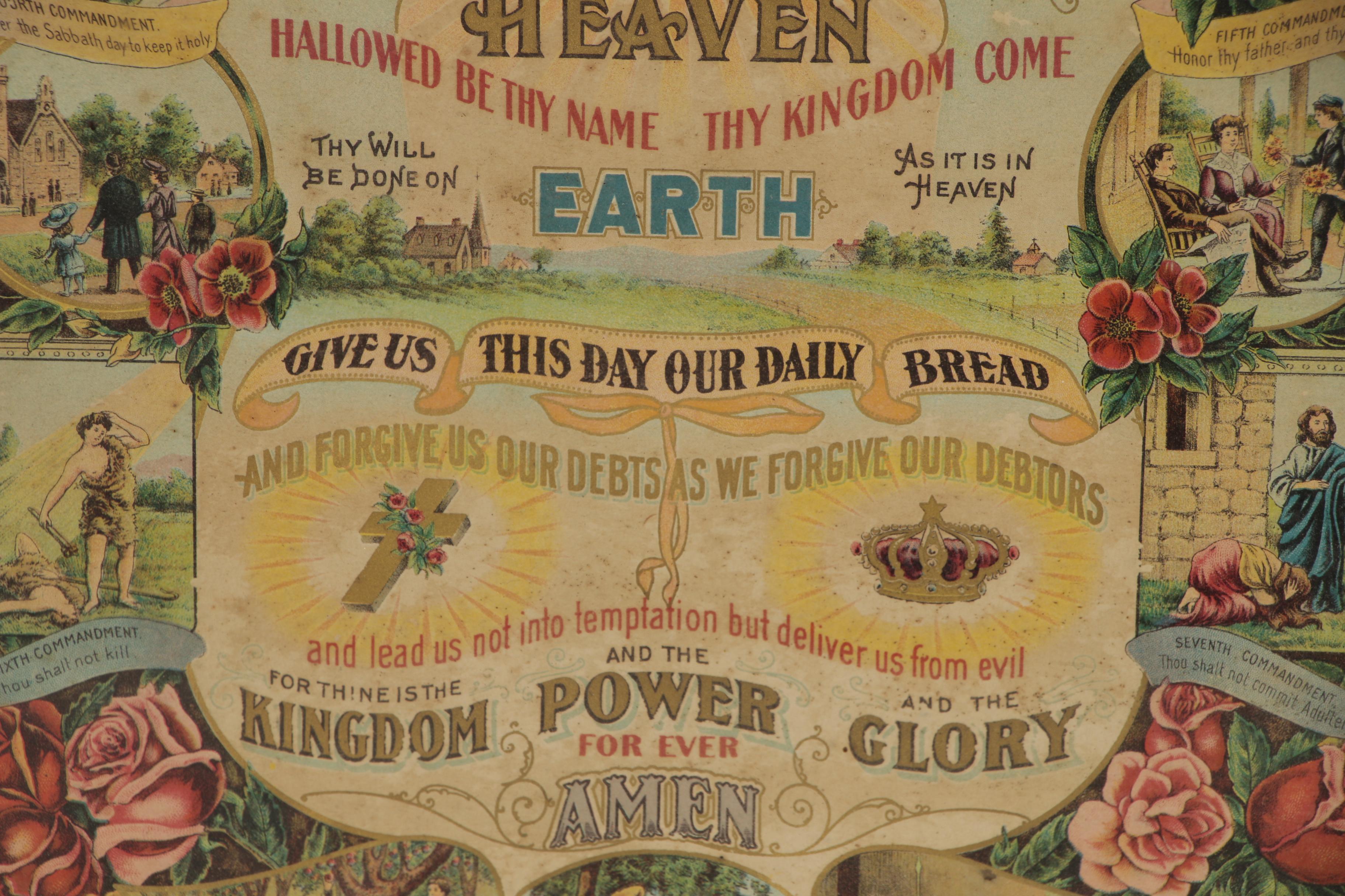 Chromolithograph of Illustrated Lord's Prayer and Ten Commandments, 1911
