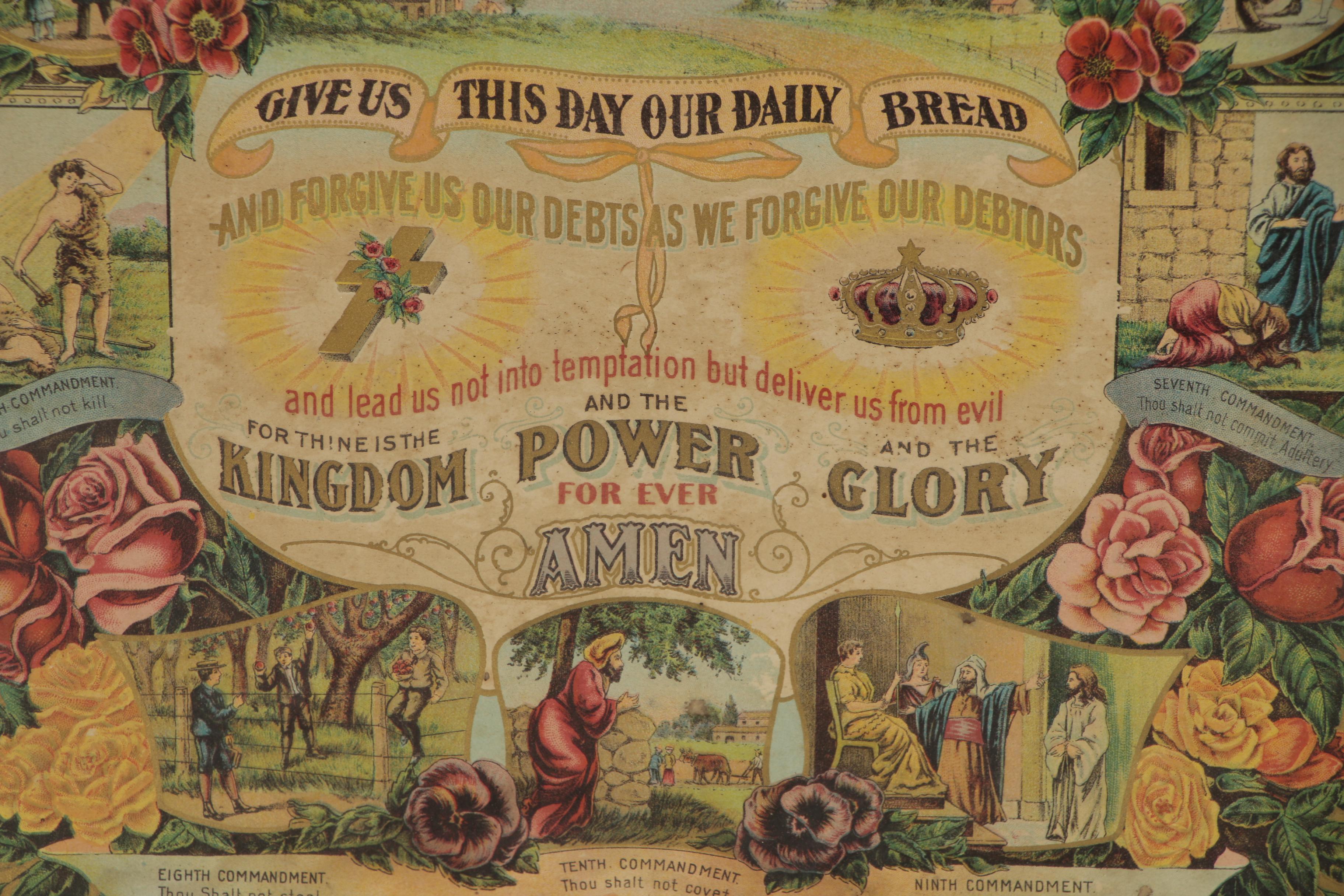 Chromolithograph of Illustrated Lord's Prayer and Ten Commandments, 1911