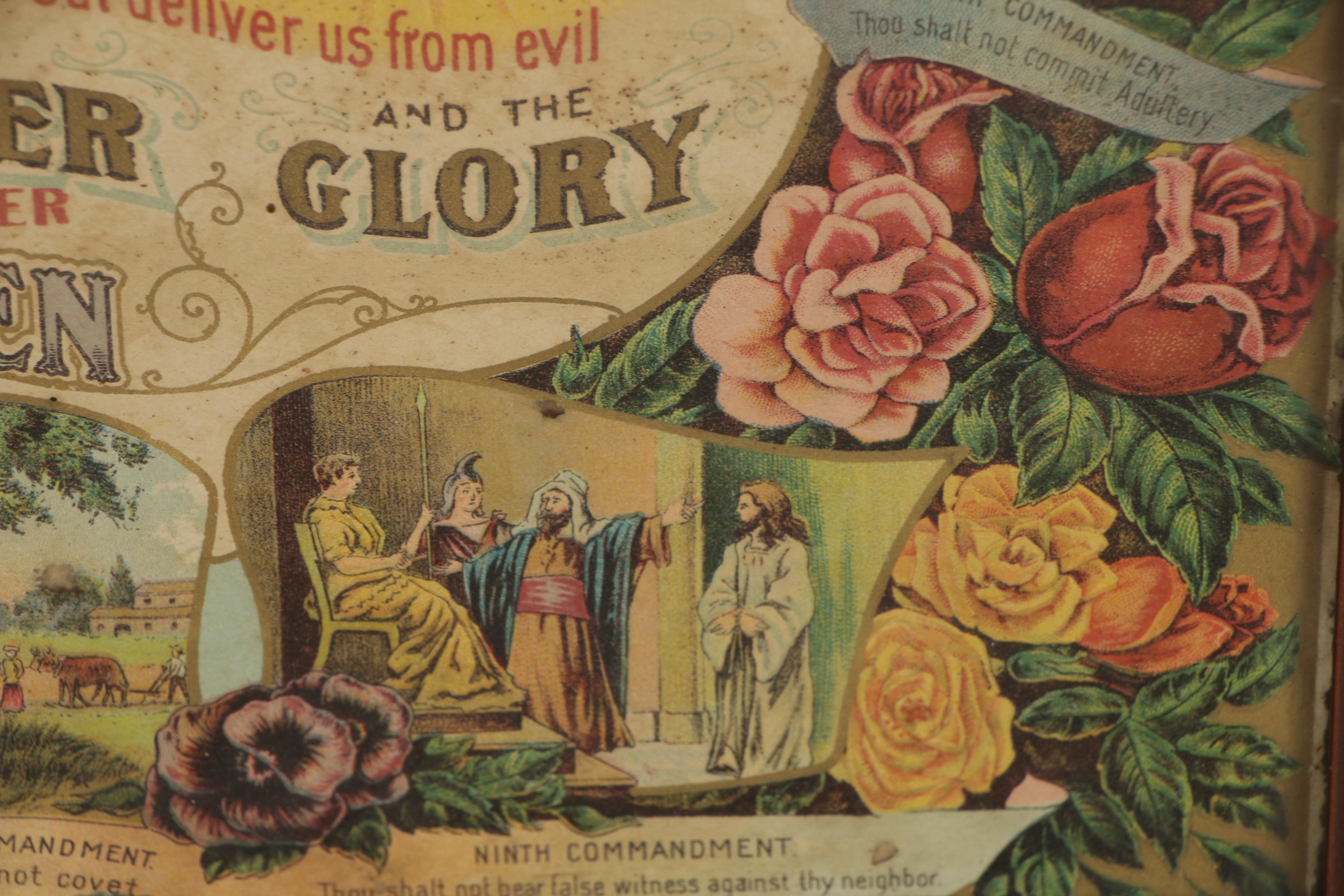 Chromolithograph of Illustrated Lord's Prayer and Ten Commandments, 1911