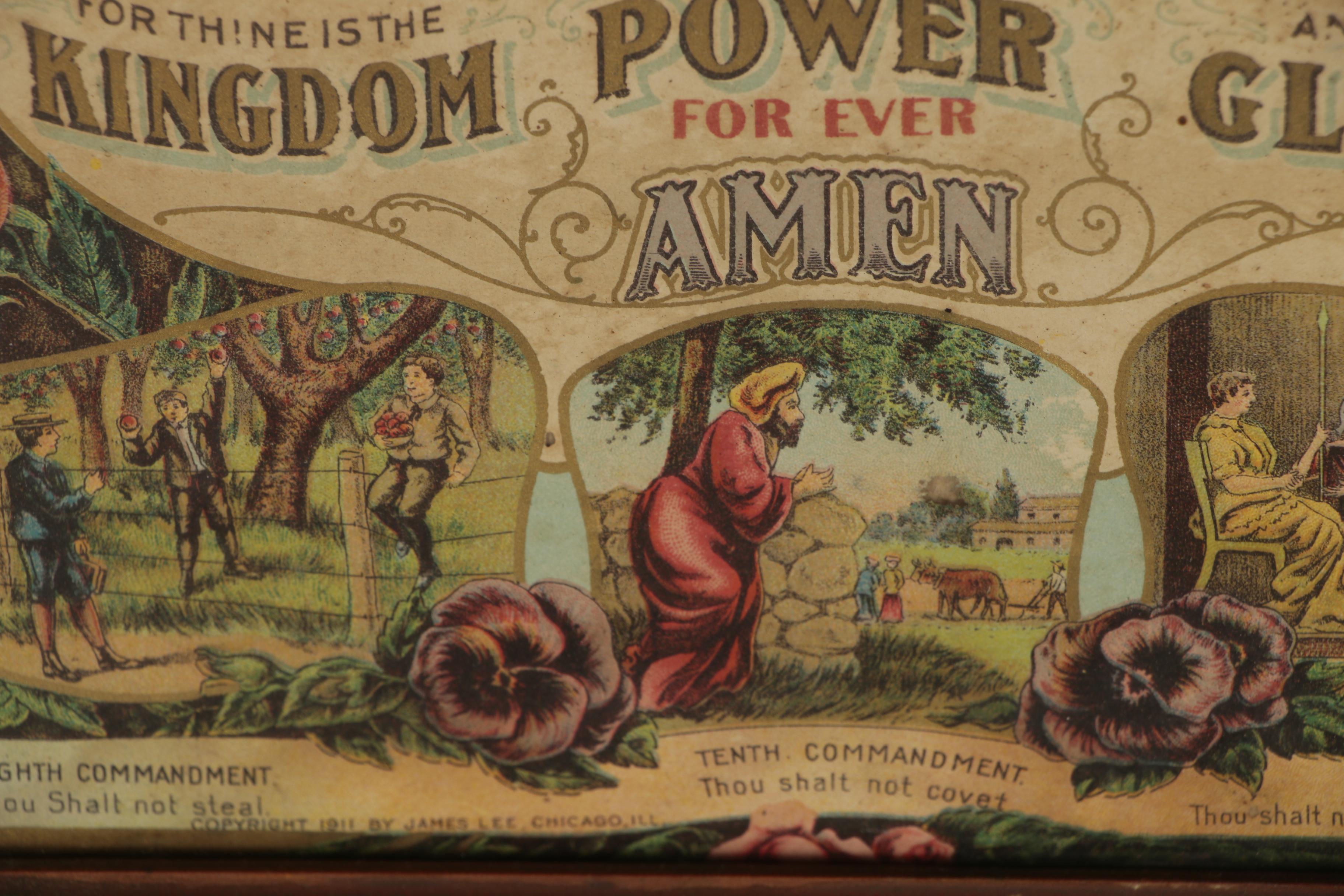 Chromolithograph of Illustrated Lord's Prayer and Ten Commandments, 1911