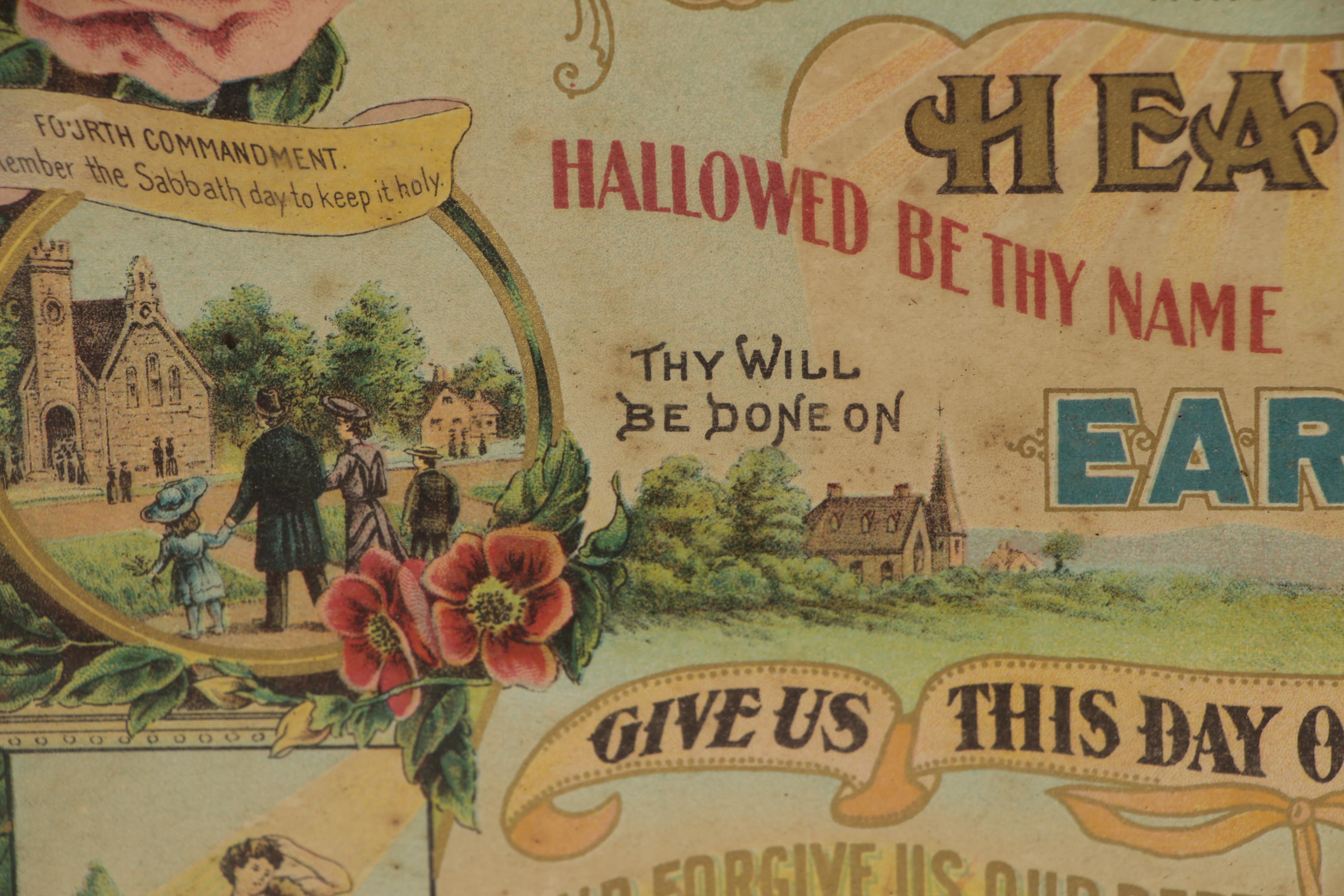 Chromolithograph of Illustrated Lord's Prayer and Ten Commandments, 1911