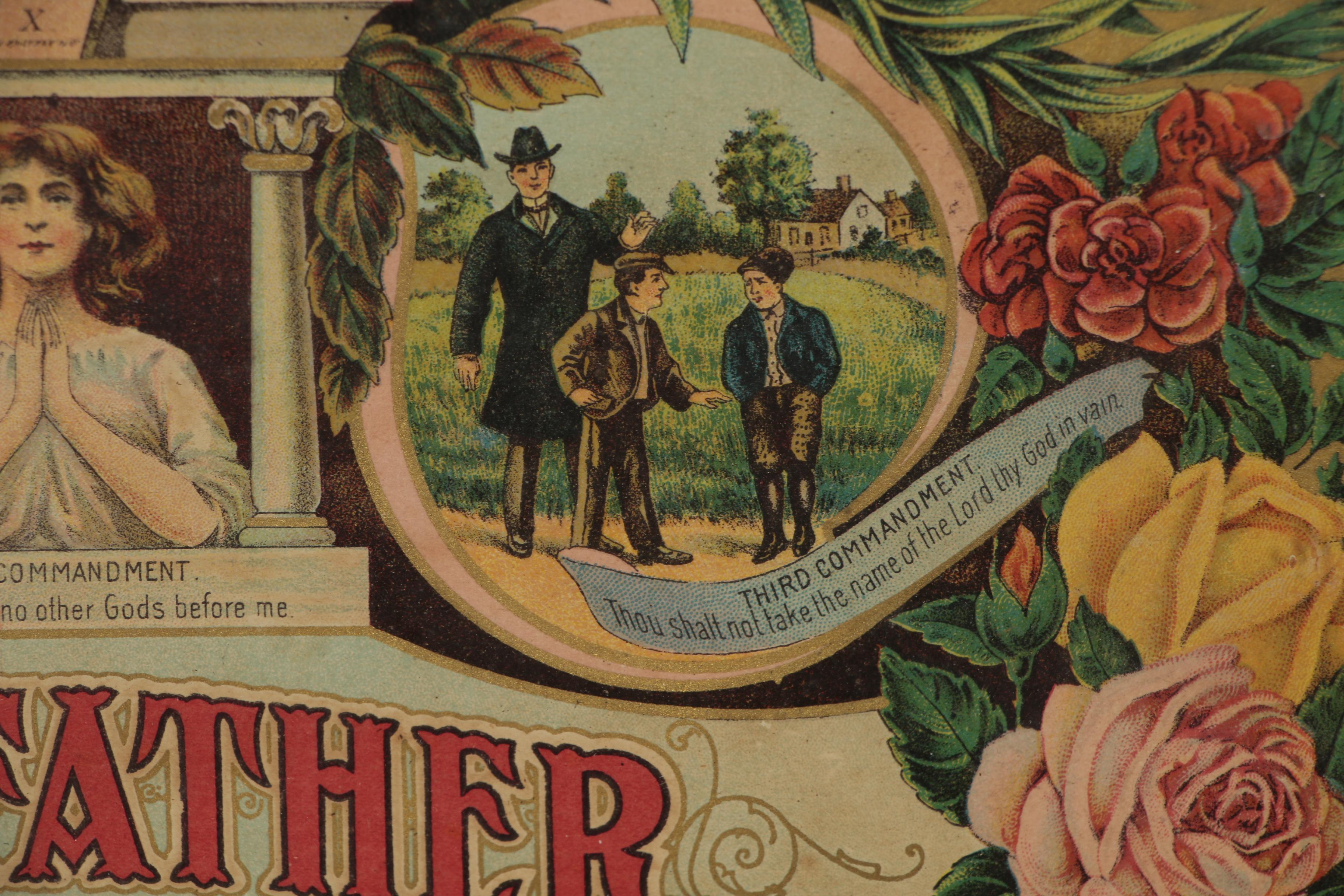 Chromolithograph of Illustrated Lord's Prayer and Ten Commandments, 1911