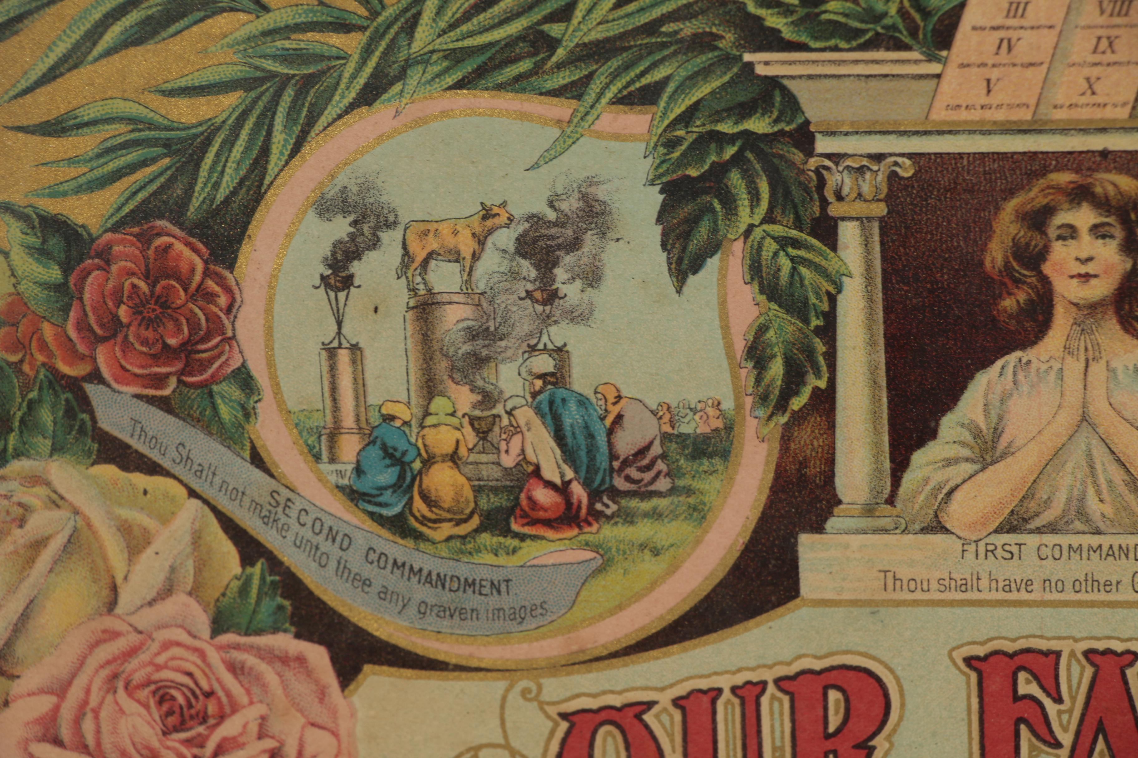 Chromolithograph of Illustrated Lord's Prayer and Ten Commandments, 1911