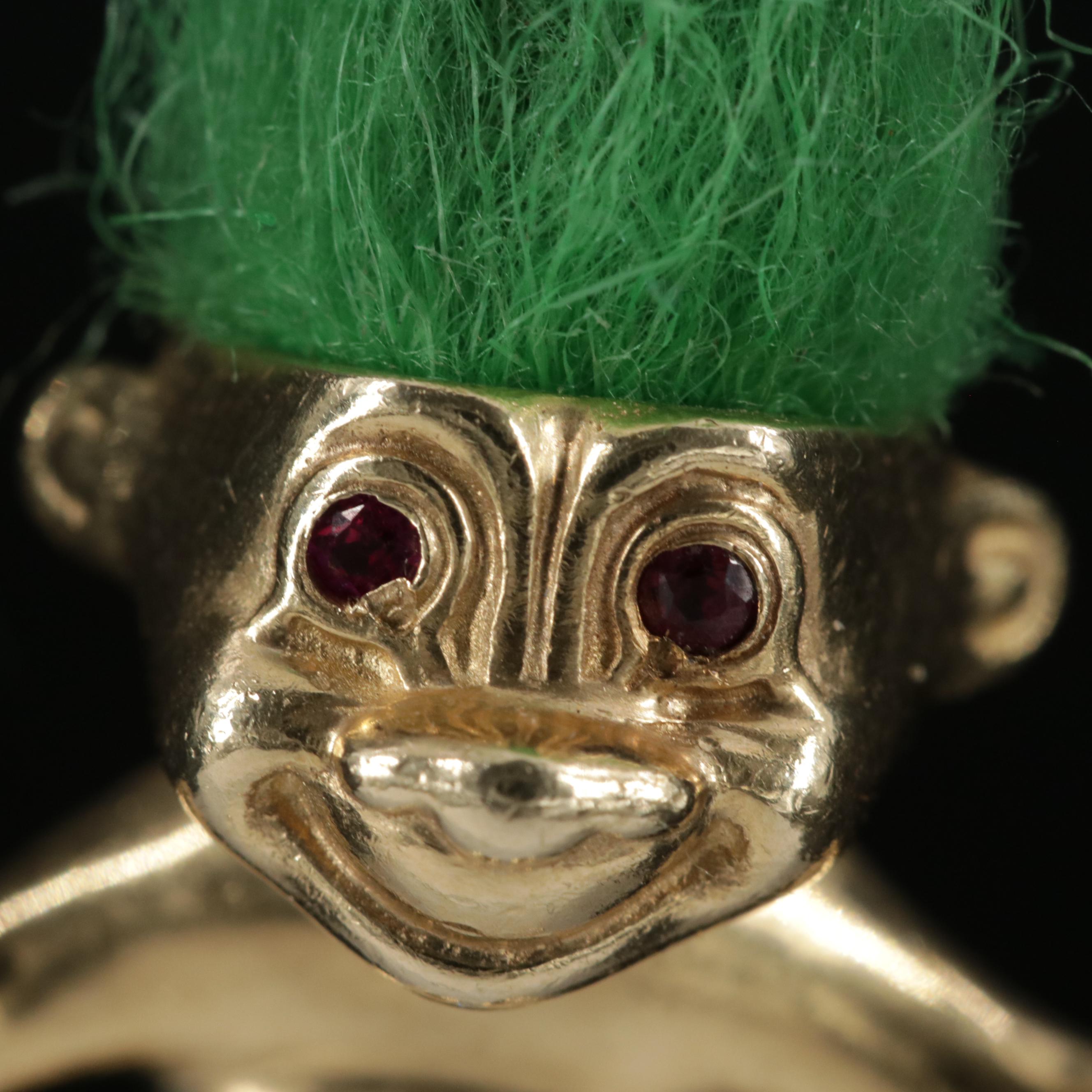 14K Yellow Gold Ruby and Diamond Spiky Hair Troll Pendant