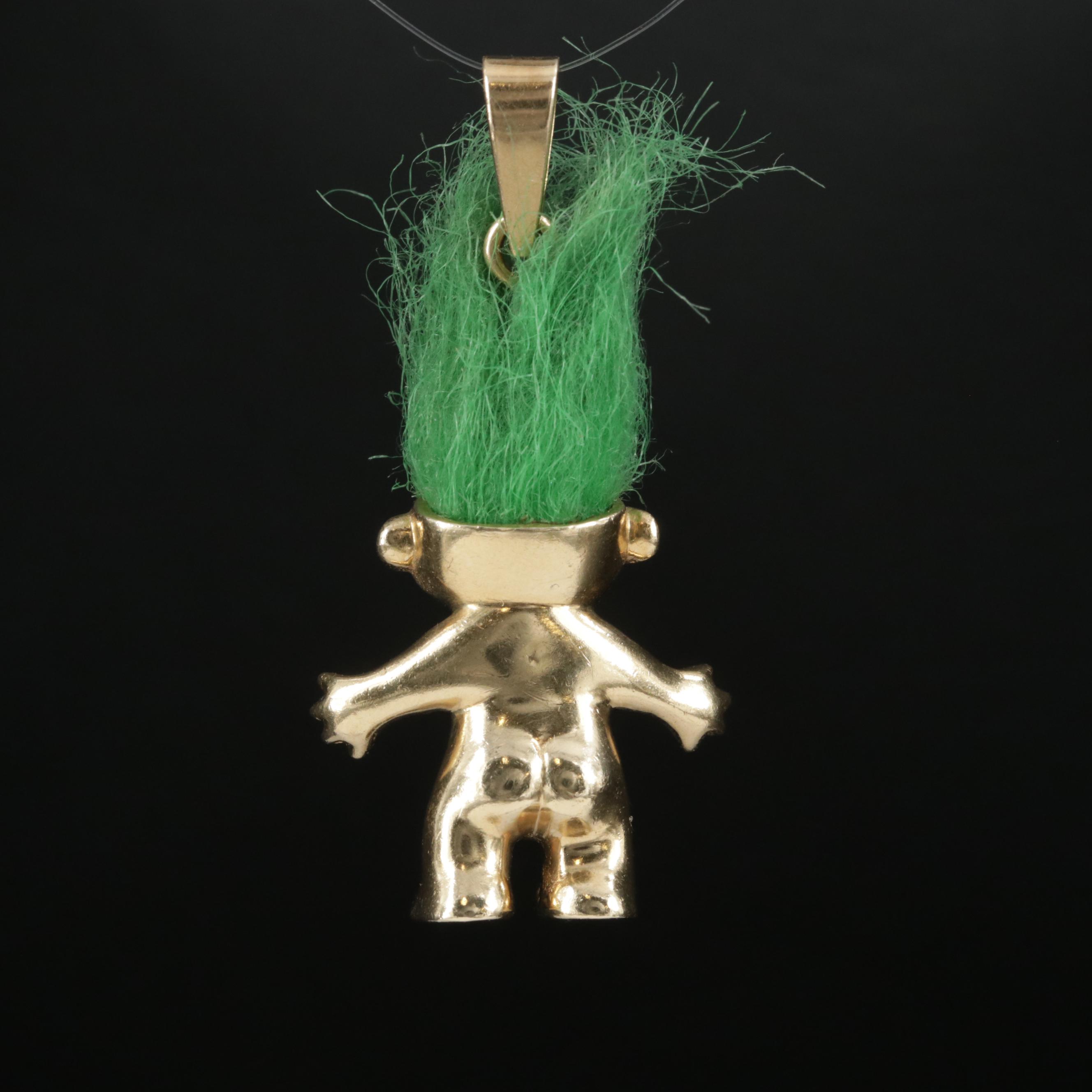 14K Yellow Gold Ruby and Diamond Spiky Hair Troll Pendant