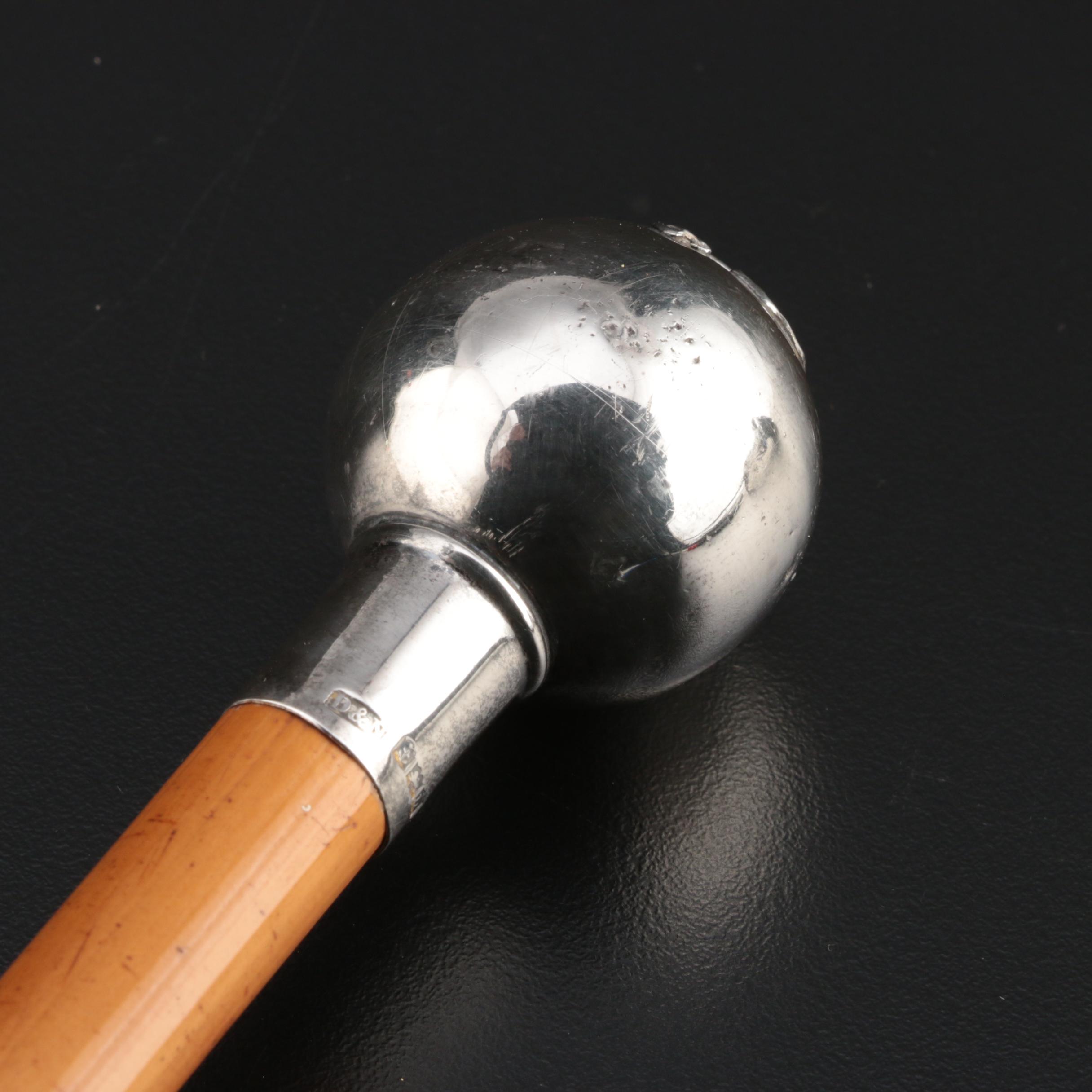 Sterling Silver and Cane Royal Lincolnshire Regiment Swagger Stick