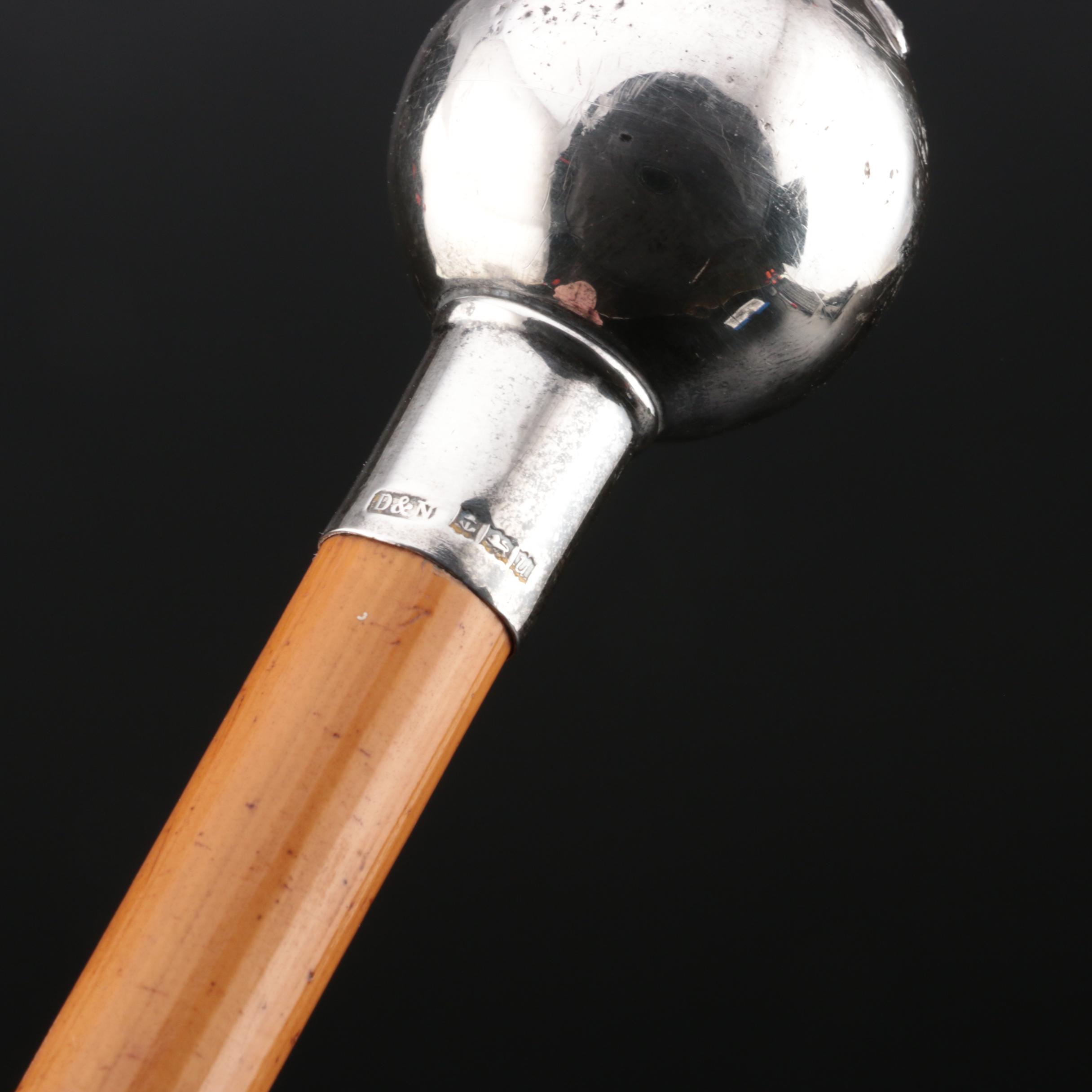 Sterling Silver and Cane Royal Lincolnshire Regiment Swagger Stick