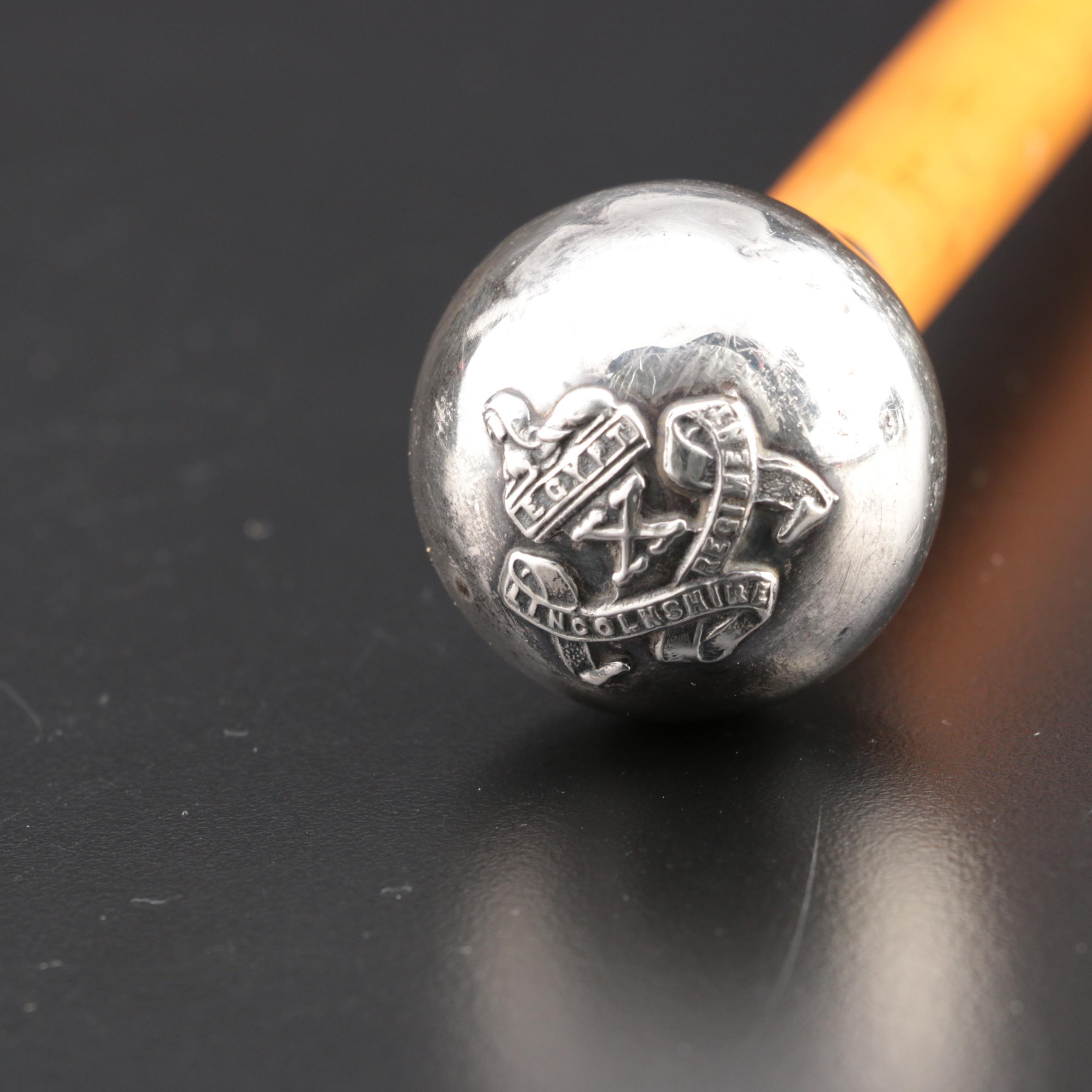 Sterling Silver and Cane Royal Lincolnshire Regiment Swagger Stick